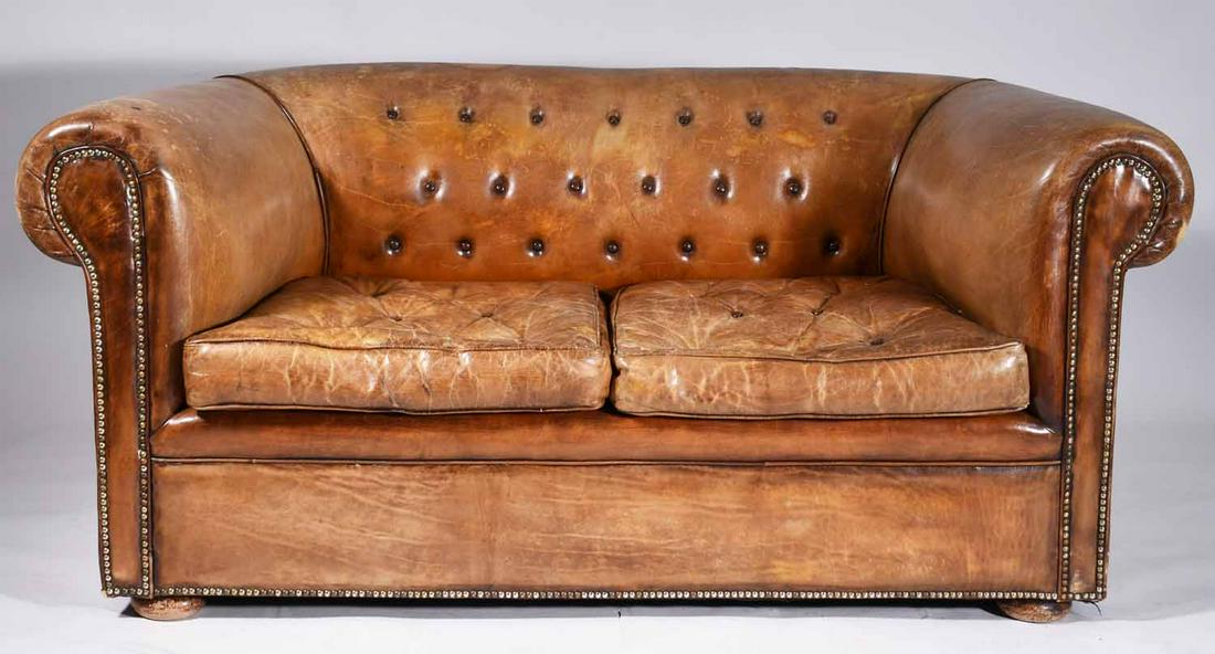 VINTAGE BROWN CHESTERFIELD LOVESEAT (1 of 5)