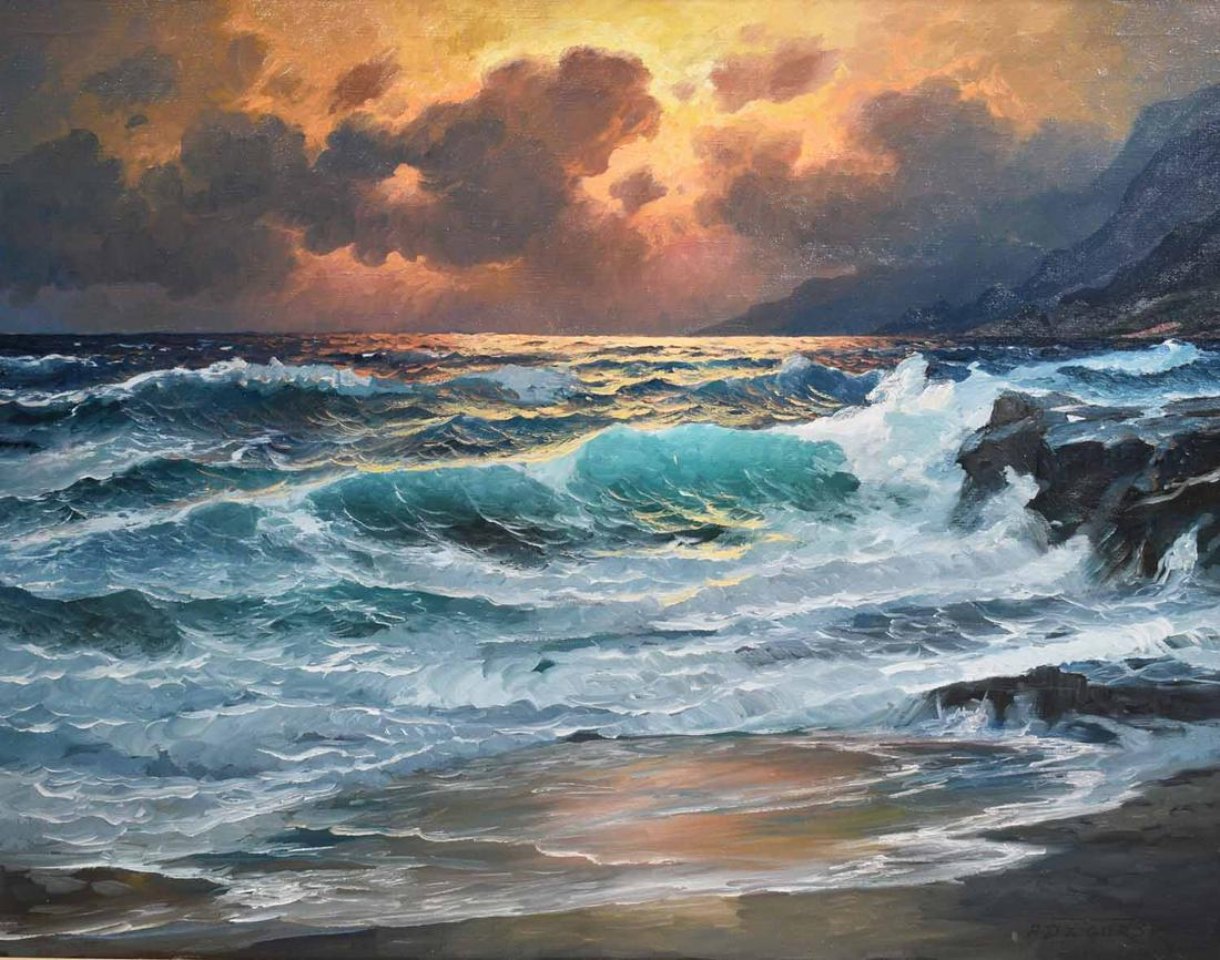 ALEXANDER DZIGURSKI, MID-LATE 20TH C. O/C, CARMEL,: Signed “A. DZIGURSKI” l.r., titled “Carmel Ca., USA” on verso. 34.5 x 44.5" frame 42.25” x 52.25”. "