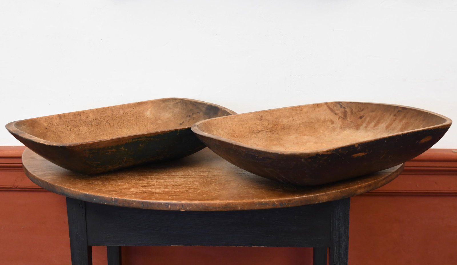 TWO PAINTED 19TH C. OVAL CHOPPING BOWLS (1 of 3)
