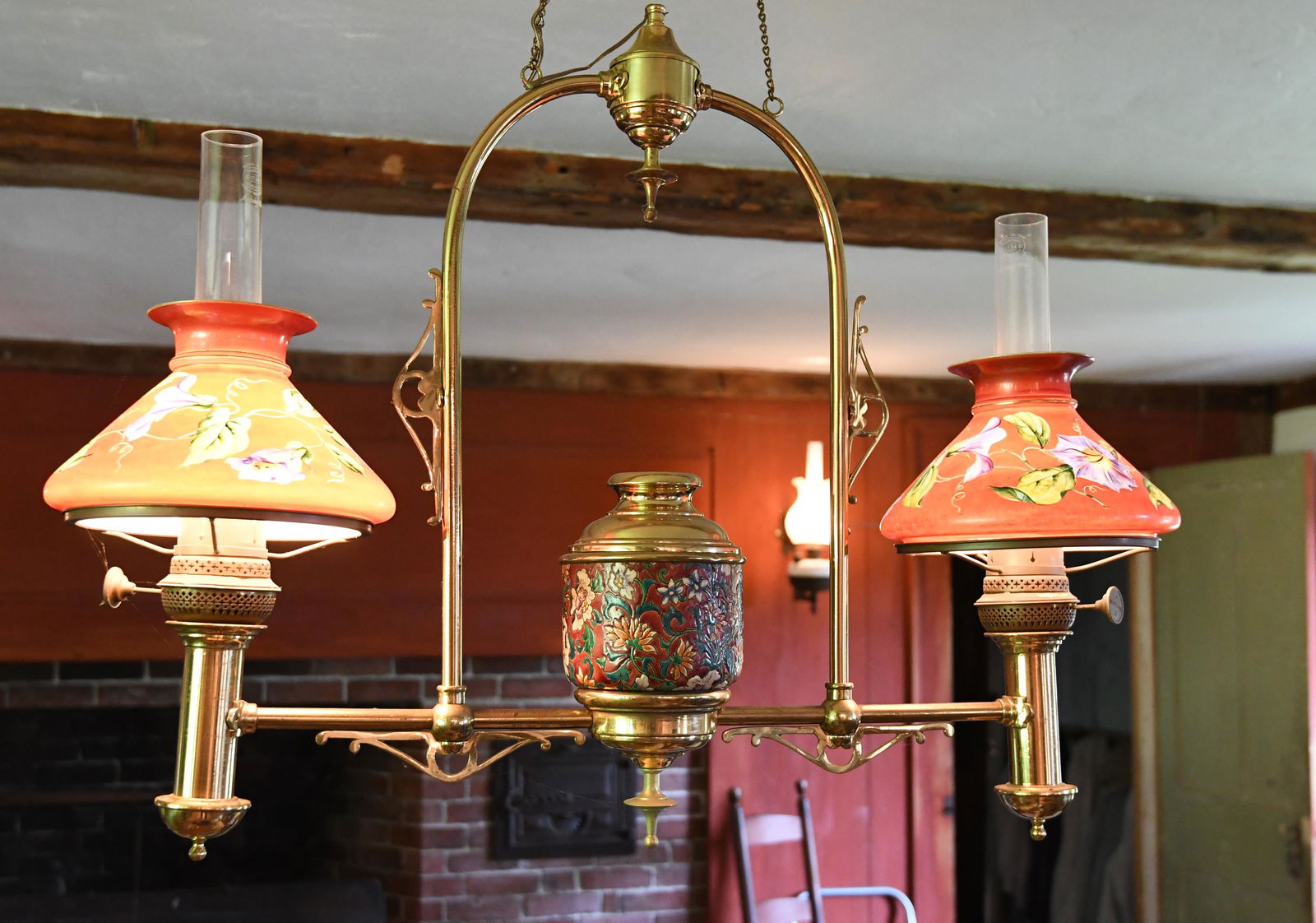HANGING DOUBLE STUDENT LONGWY POTTERY LAMP (1 of 5)