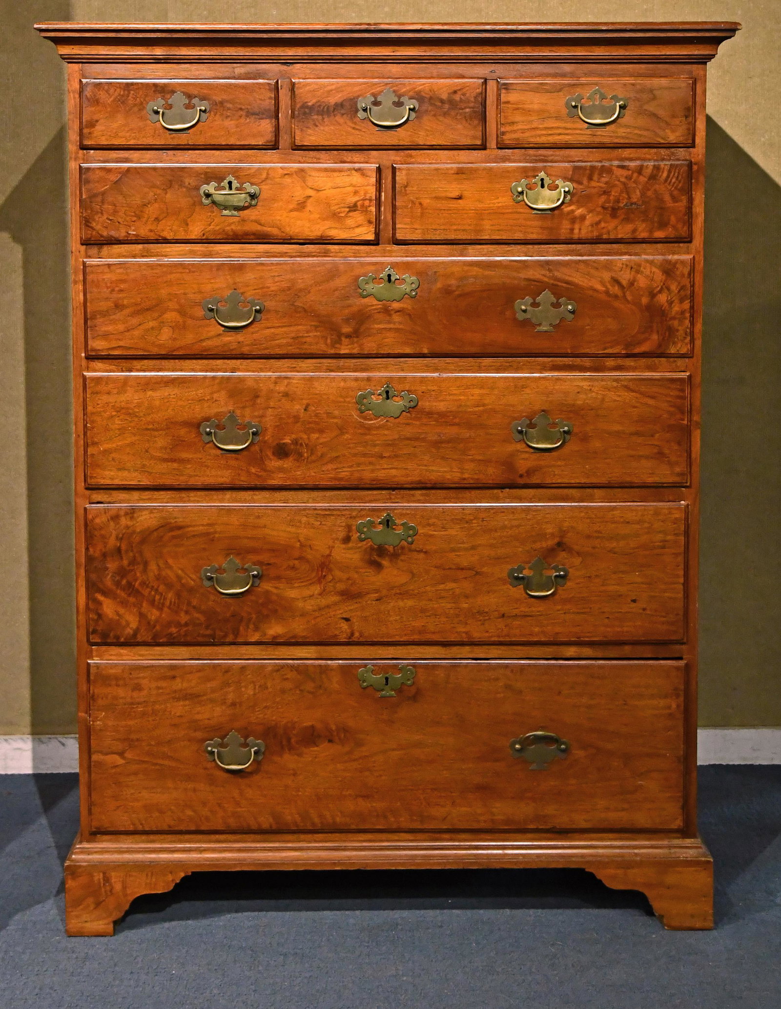CHIPPENDALE WALNUT PA TALL CHEST, CA 1780. (1 of 10)