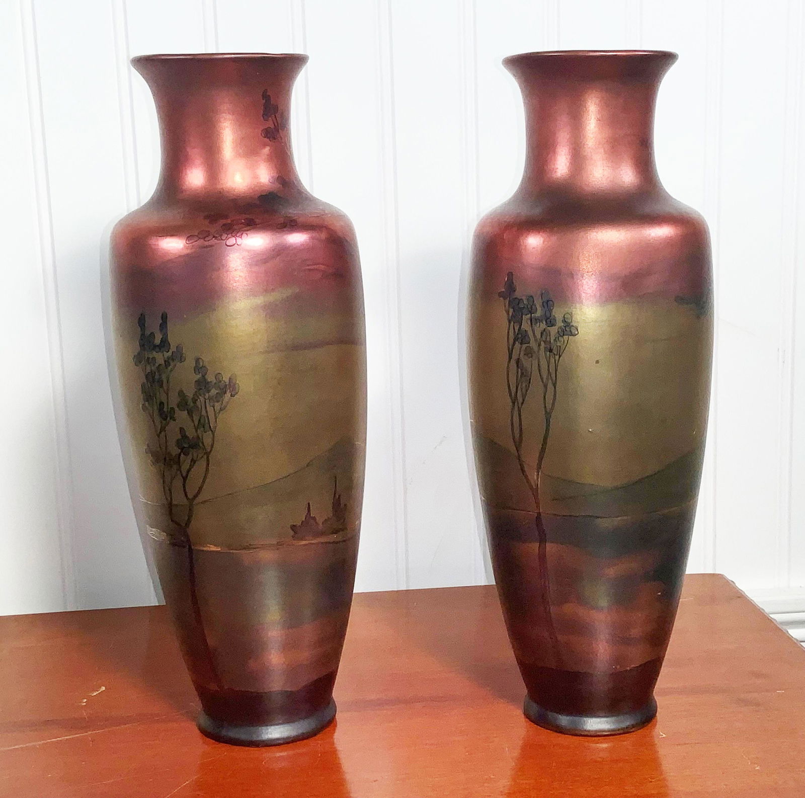 PAIR SIGNED LESSELL ART POTTERY VASES (1 of 14)