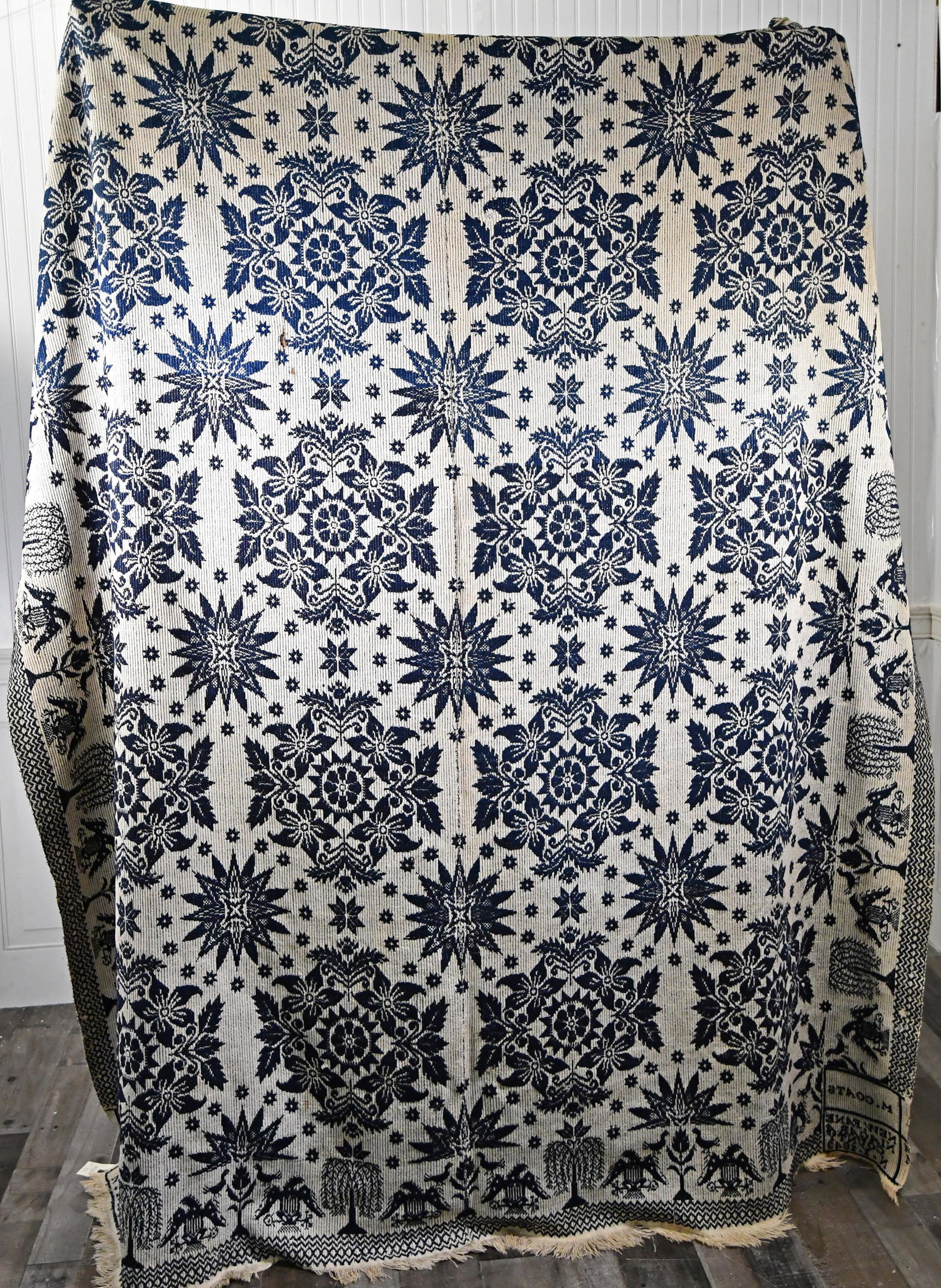 19TH C. BLUE AND WHITE HOMESPUN, M. COATS NEW FANE (1 of 8)