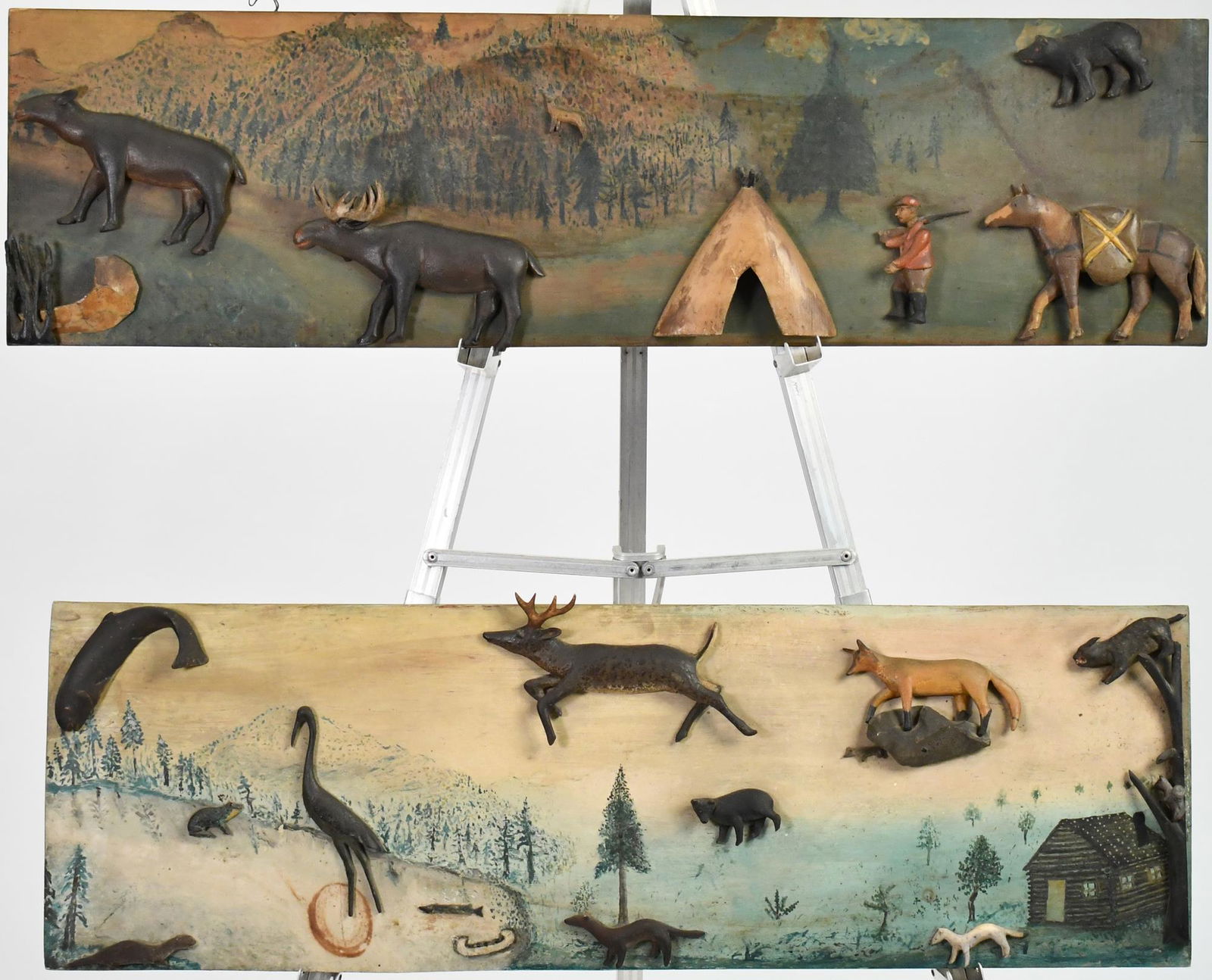 FOLK ART CARVED AND PAINTED WOOD PANELS. (1 of 4)