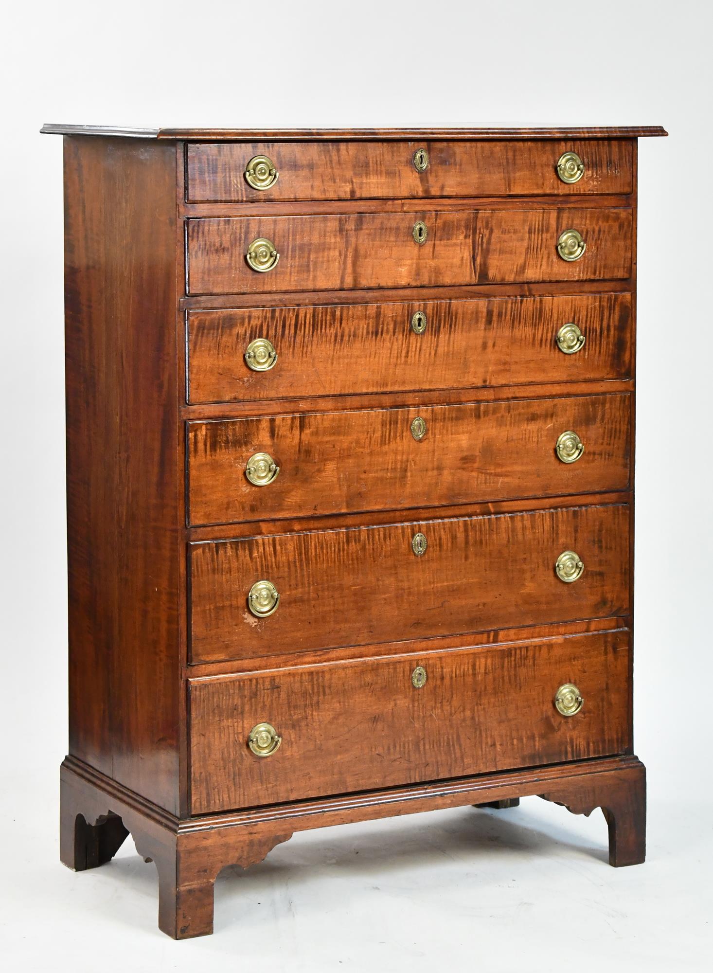 18TH C. NEW ENGLAND TIGER MAPLE CHIPPENDALE SIX DRAWER (1 of 10)