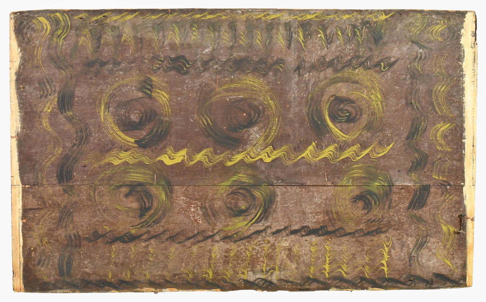 19TH C. NEW HAMPSHIRE PAINTED PINE FIRE BOARD. (1 of 5)