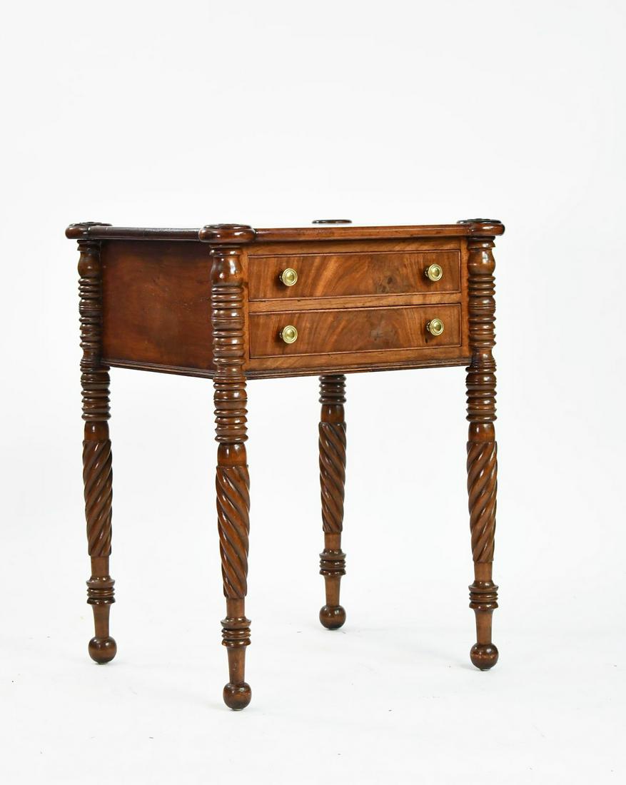 19TH C. NEW ENGLAND TWODRAWER MAHOGANY SHERATON STAND. Sep 11, 2021