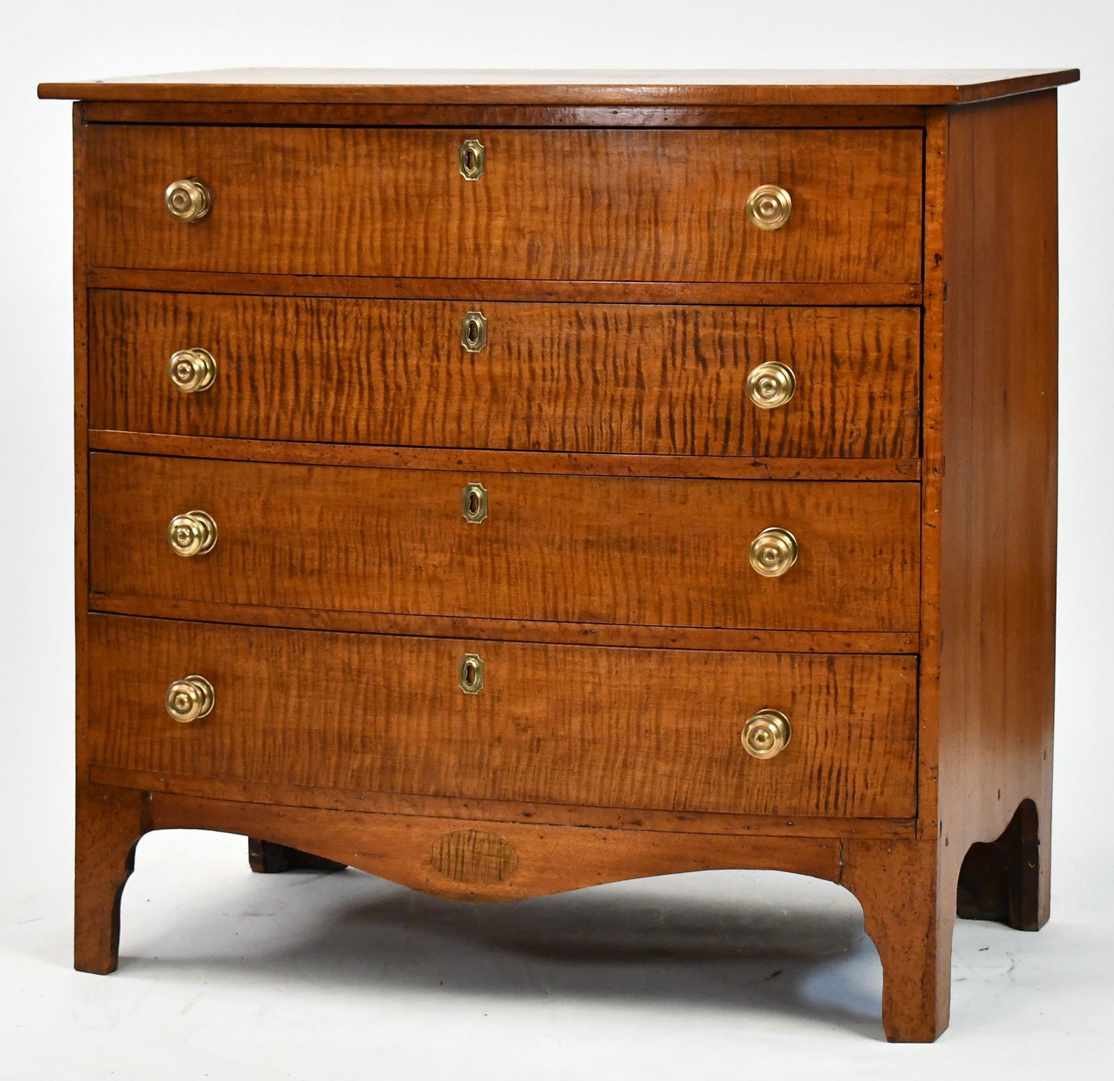 19TH C. NEW ENGLAND FEDERAL TIGER MAPLE BOW-FRONT (1 of 11)