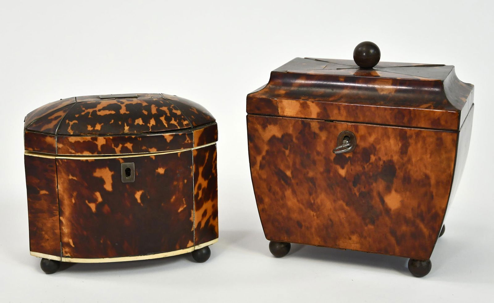 TWO ENGLISH REGENCY TORTOISE SHELL TEA CADDYS. (1 of 15)