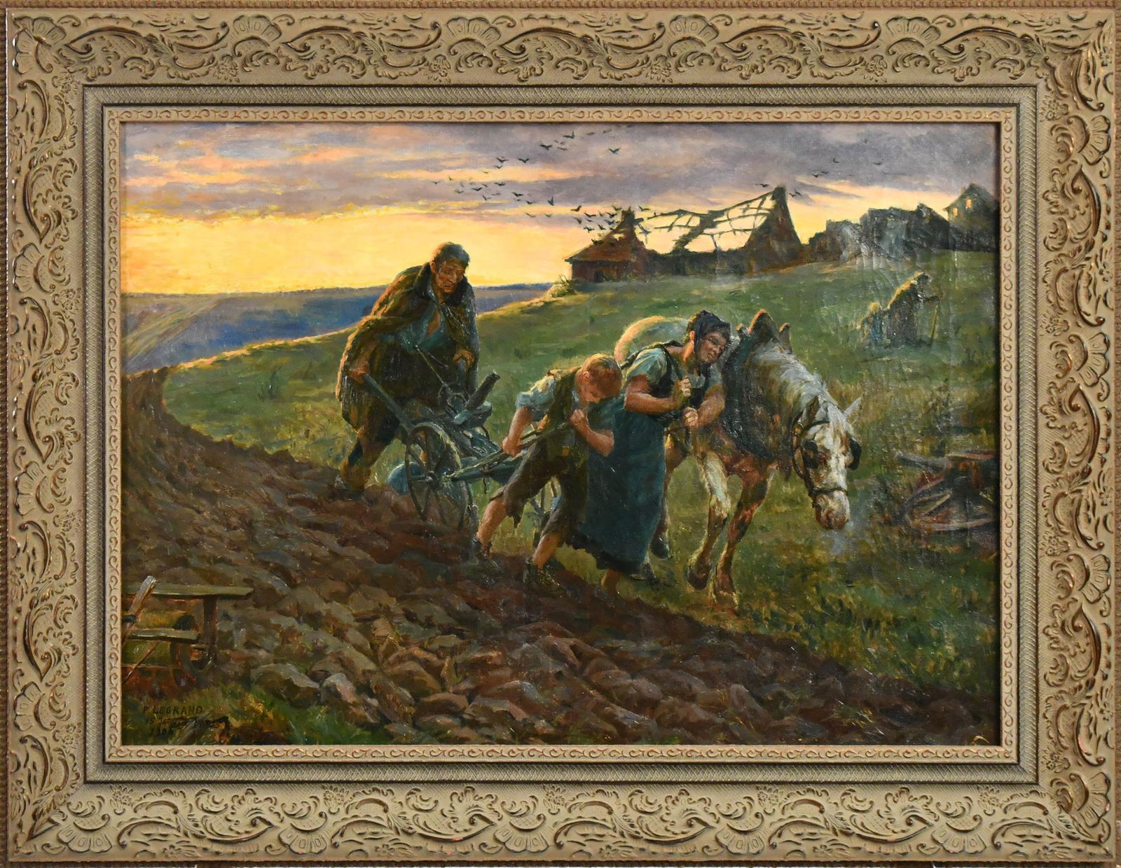 PAUL EMMANUEL LEGRAND OIL ON CANVAS FARM SCENE. (1 of 5)