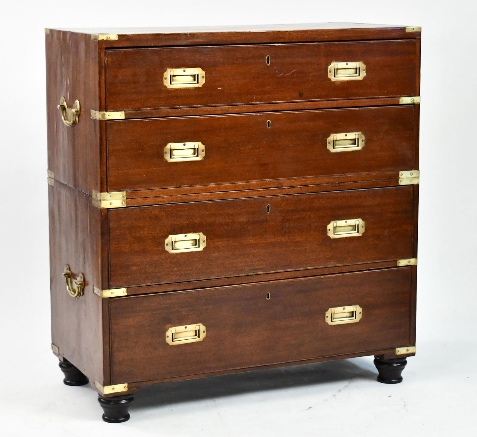 19TH C. ENGLISH TWO-PART CAMPAIGN DESK. (1 of 13)