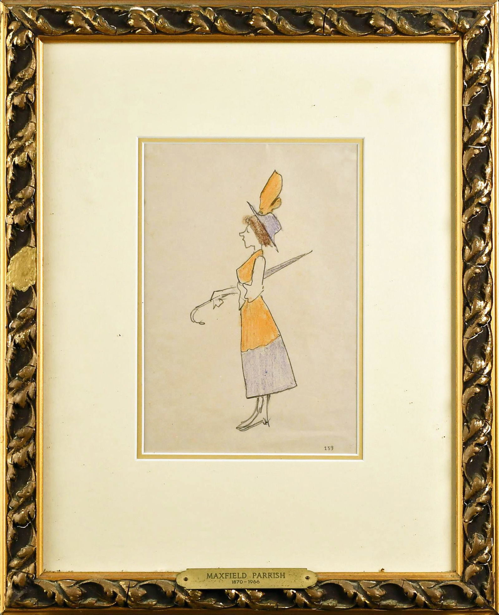 MAXFIELD PARRISH CRAYON/PENCIL DRAWING, MARY POPPINS. (1 of 4)