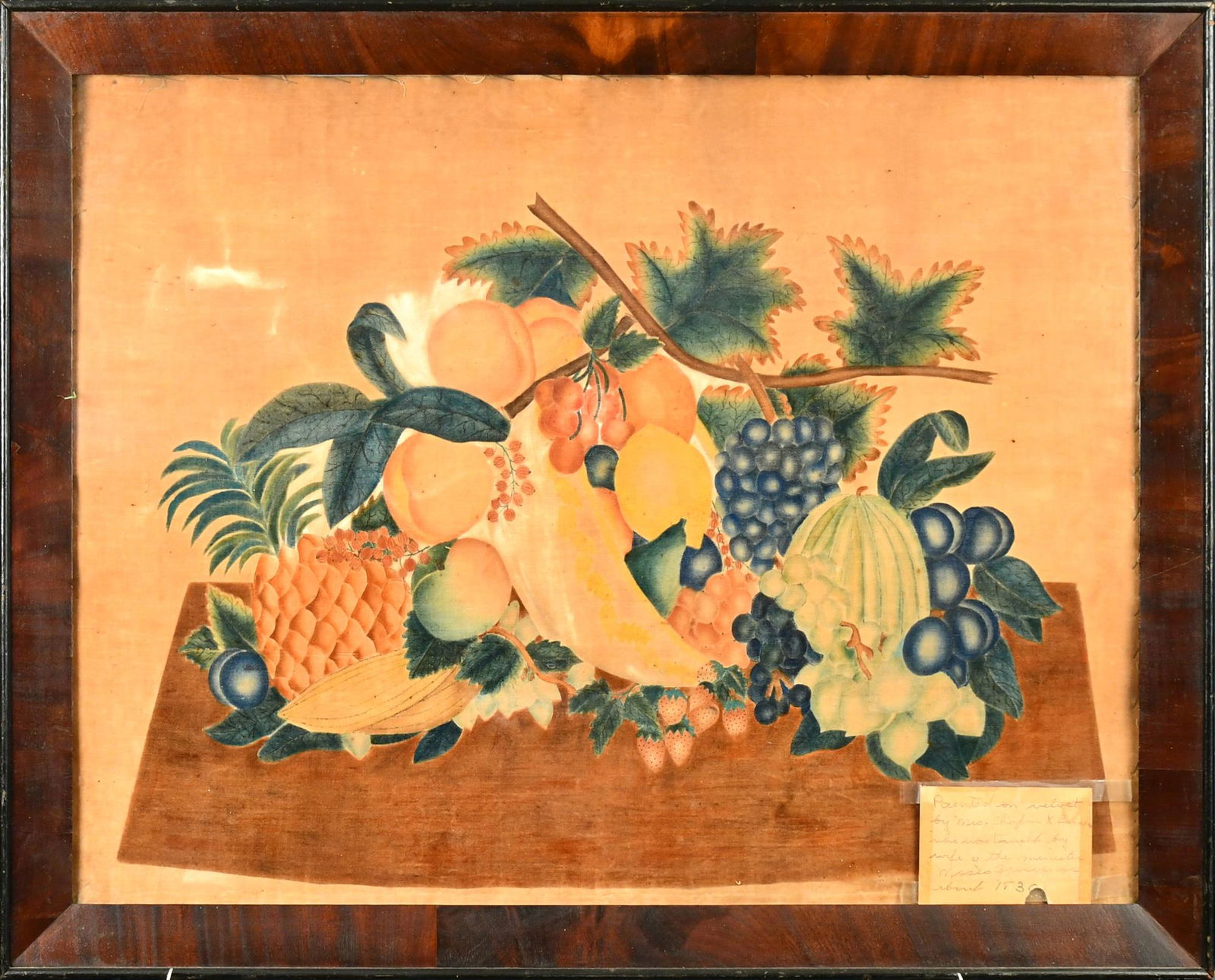 19TH C. THEOREM PAINTING ON VELVET W/ PROVENANCE. (1 of 4)