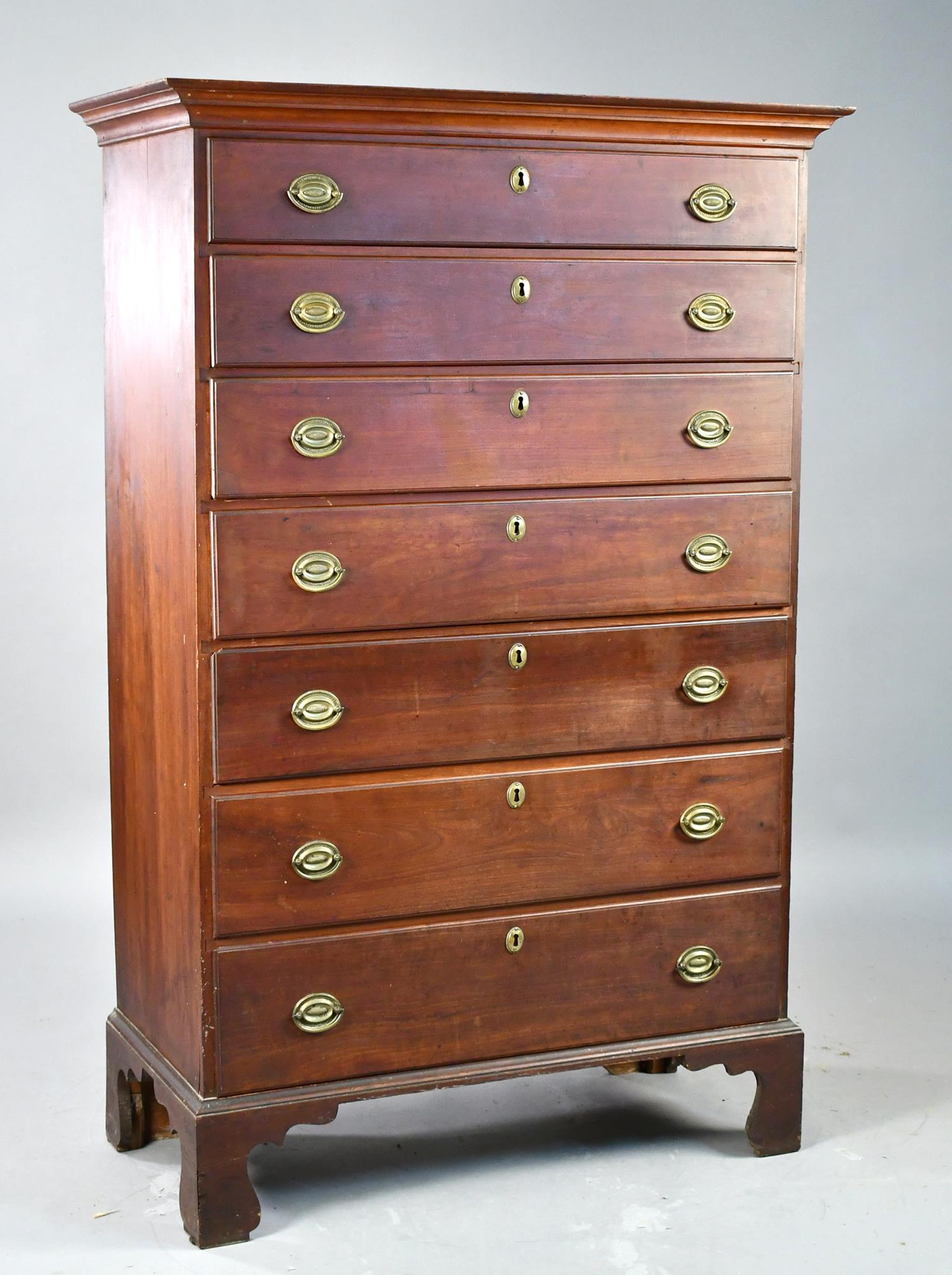 18TH C. CHIPPENDALE SEVEN DRAWER CHERRY TALL CHEST. (1 of 10)