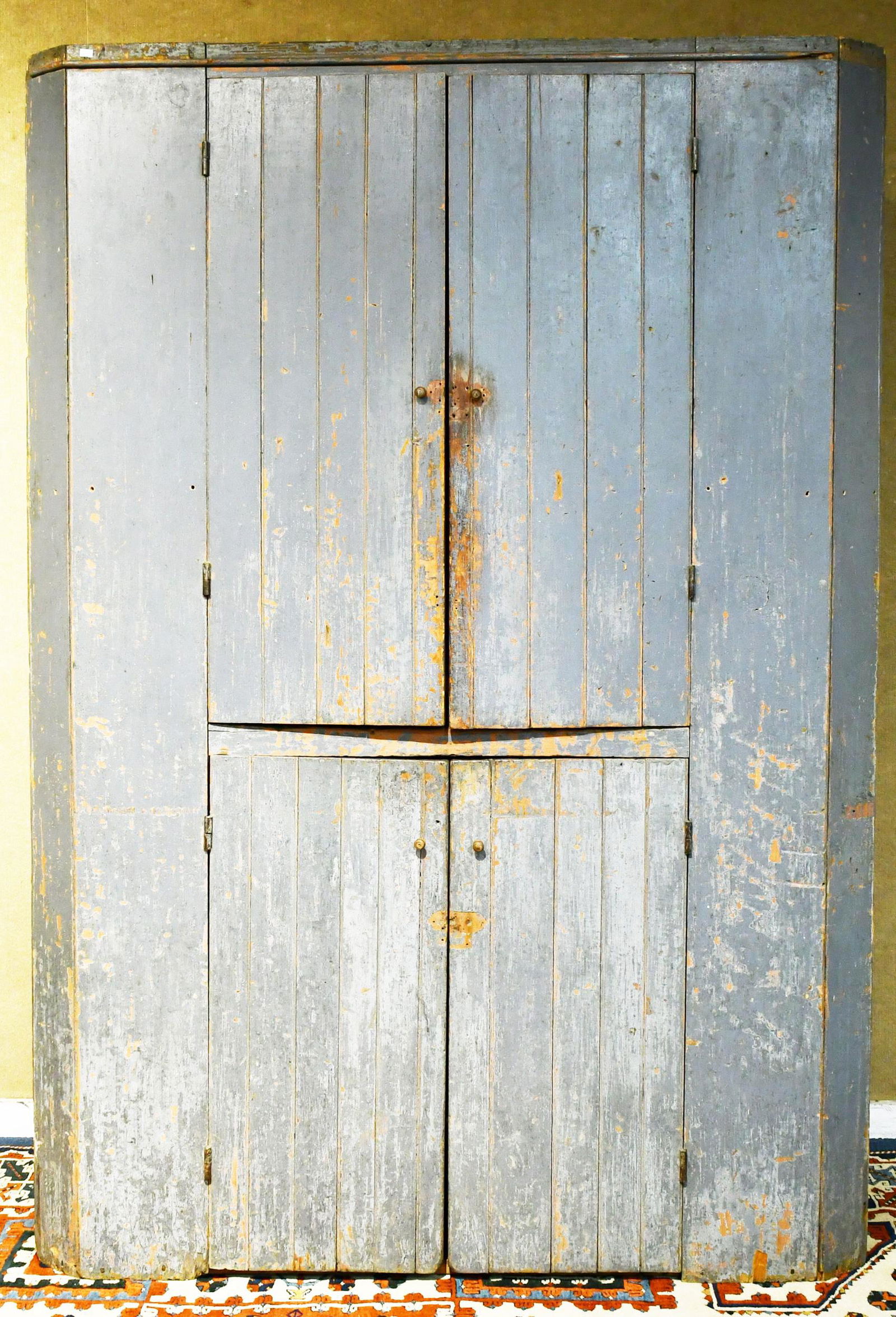 19TH C. CORNER CUPBOARD IN OLD BLUE/ GRAY PAINT (1 of 6)