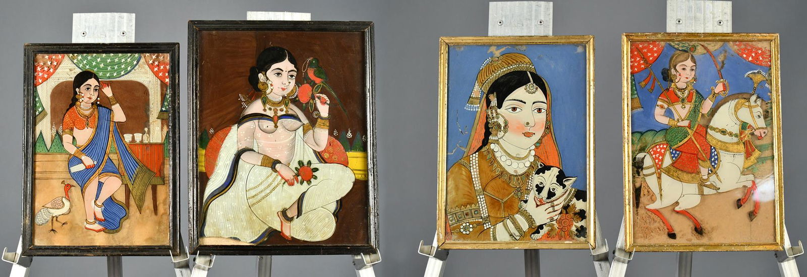 FOUR INDO-PERSIAN REVERSE PAINTINGS ON GLASS. (1 of 7)
