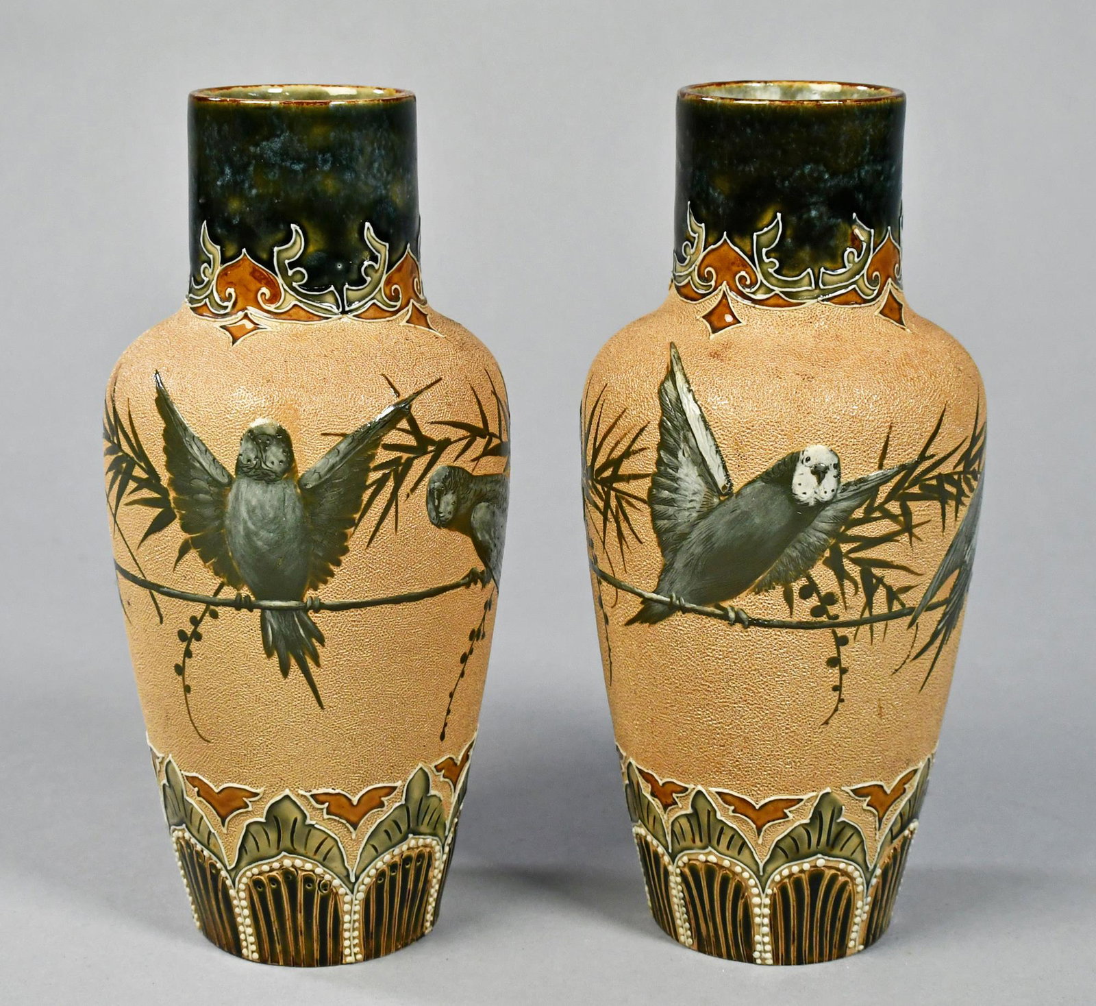 FINE PAIR OF FLORENCE BARLOW ROYAL DOULTON VASES. (1 of 5)