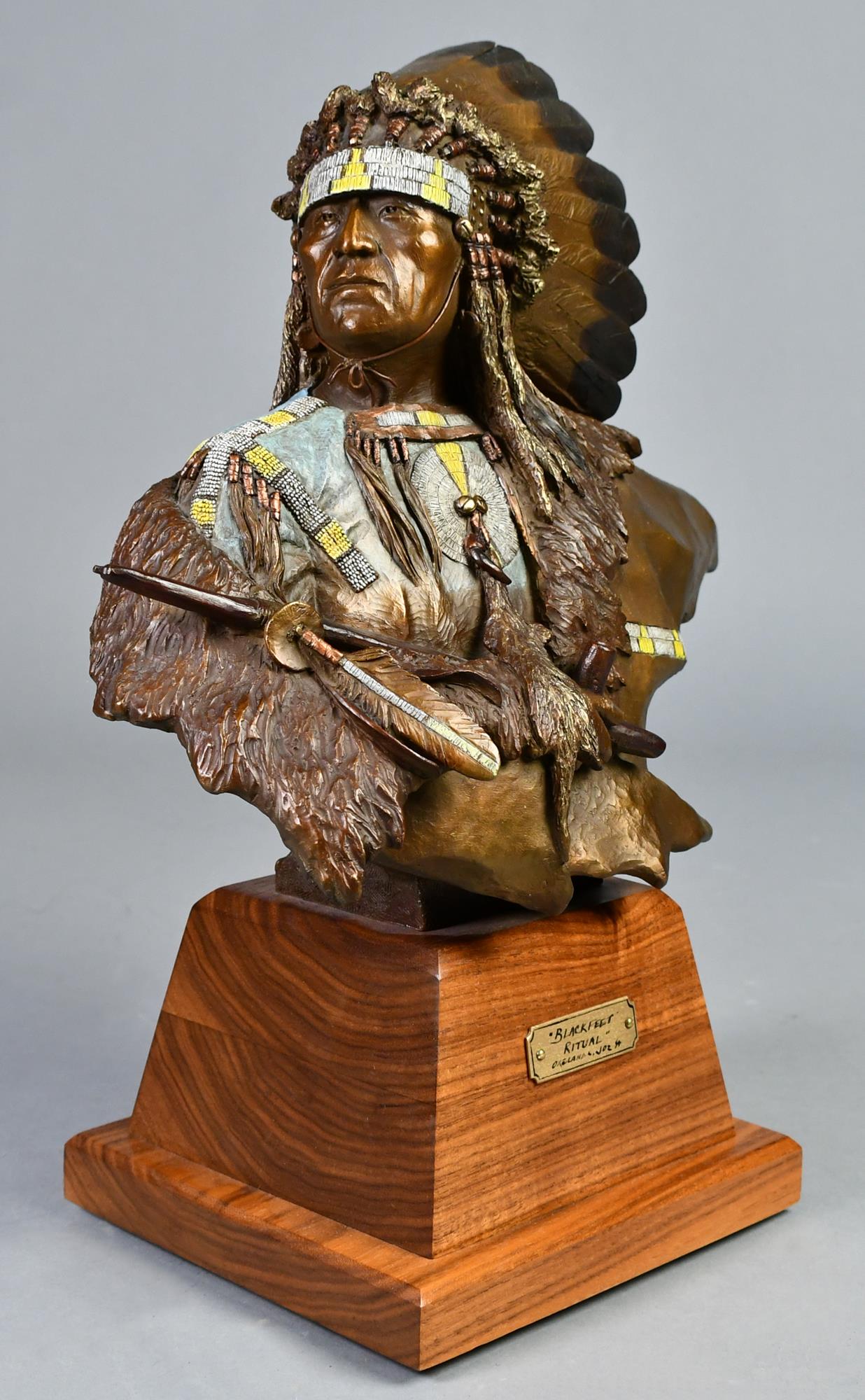 ORELAND JOE SR, BLACKFEET RITUAL, BRONZE. (1 of 7)