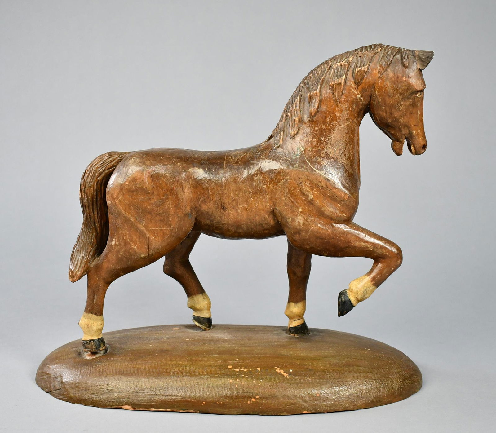LARGE E. 20TH C. CARVED AND PAINTED INDEX HORSE. (1 of 6)