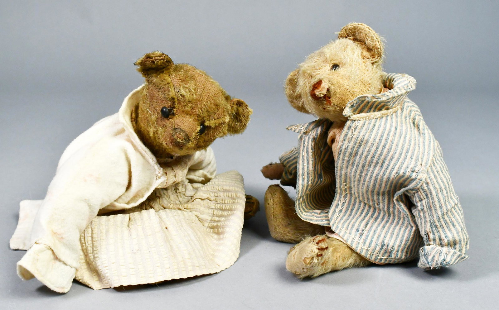 TWO EARLY BOOT BUTTON MOHAIR BEARS. (1 of 10)