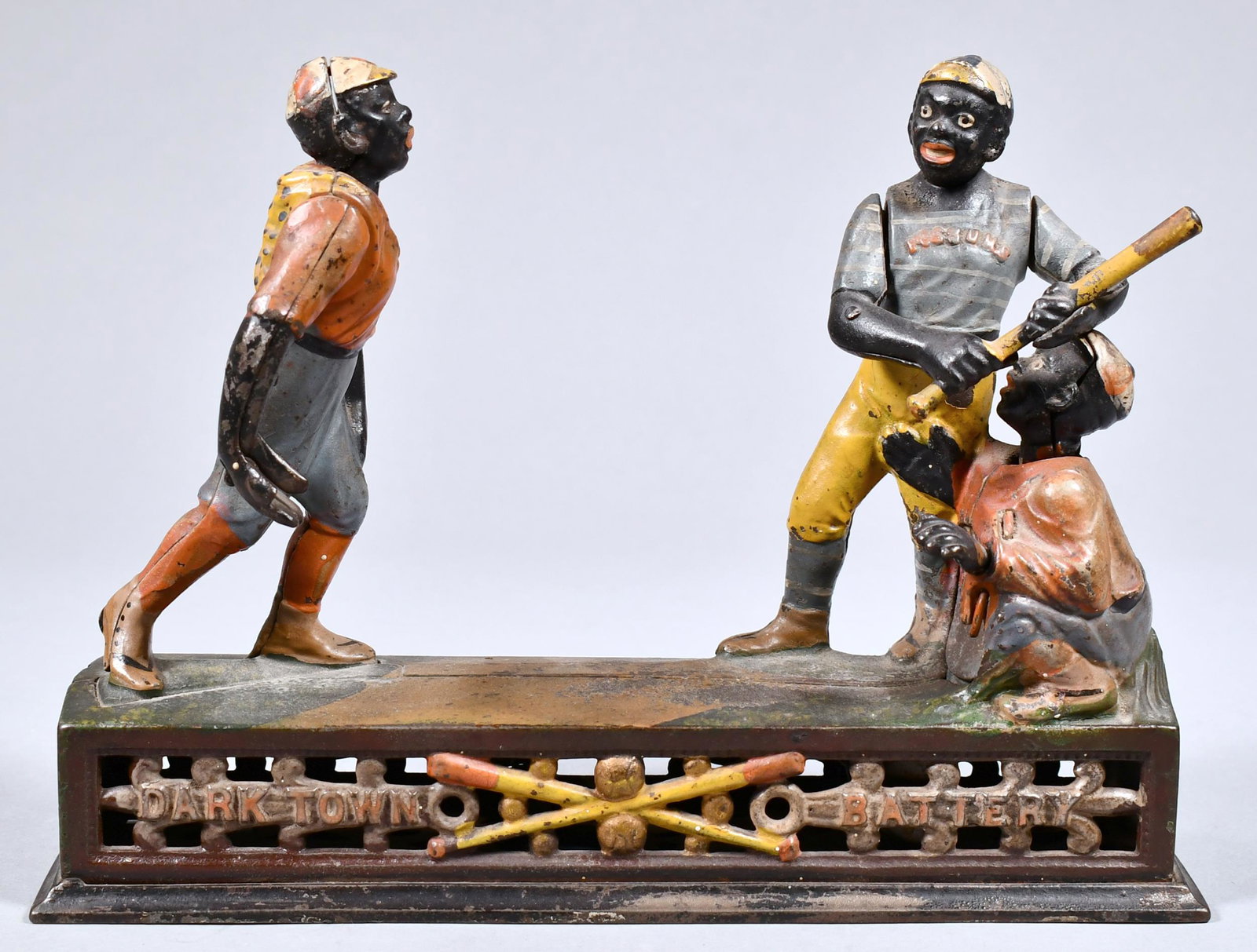 DARK TOWN BATTERY MECHANICAL CAST IRON BANK. (1 of 8)