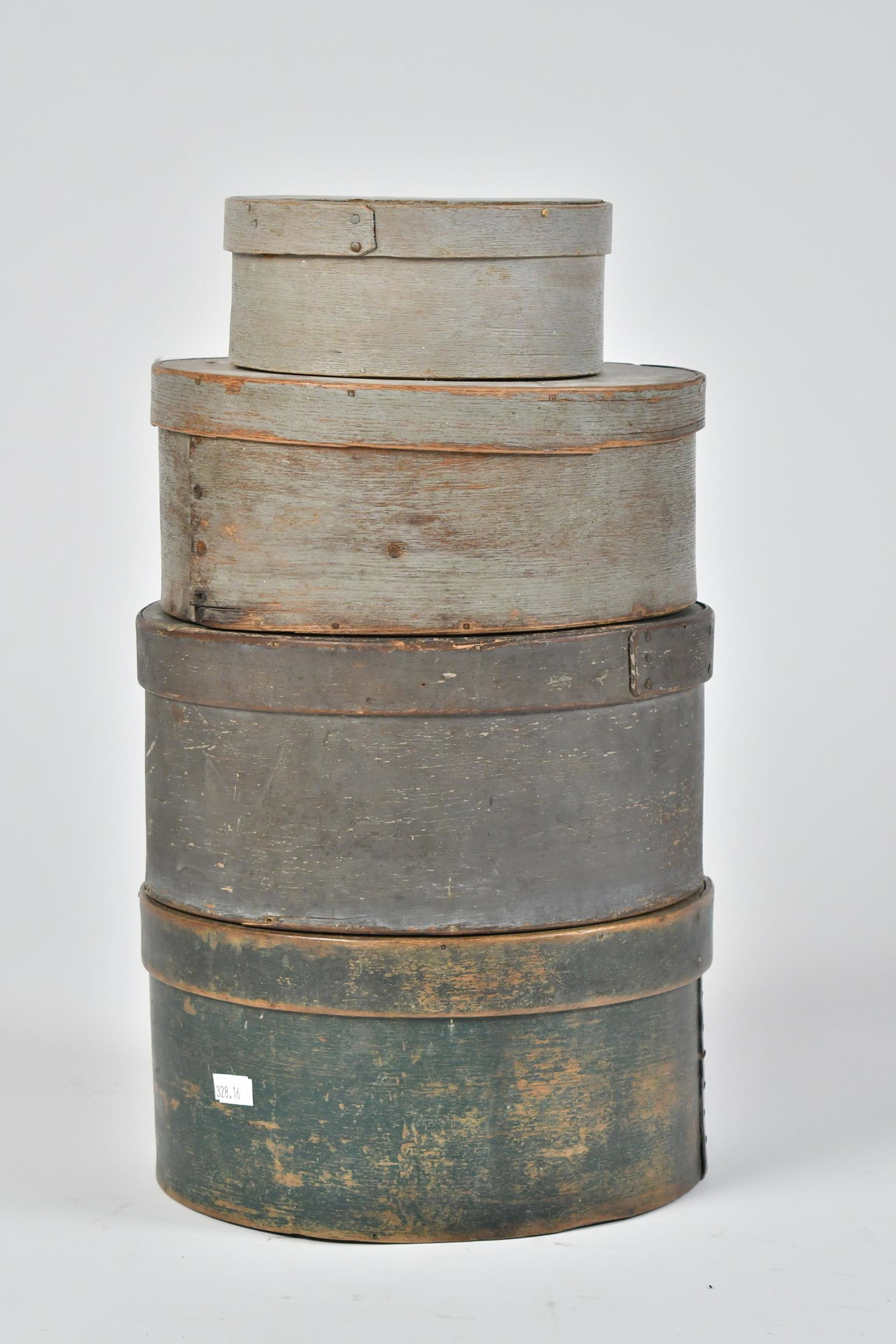 FOUR 19TH C. PAINTED PANTRY BOXES. (1 of 7)