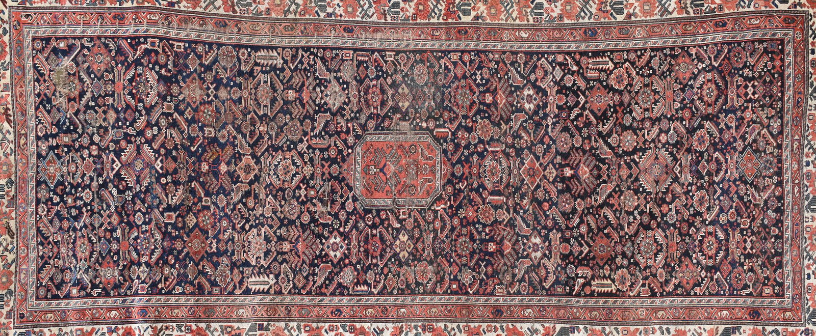 ANTIQUE ORIENTAL CAUCASIAN HALL RUG. (1 of 7)
