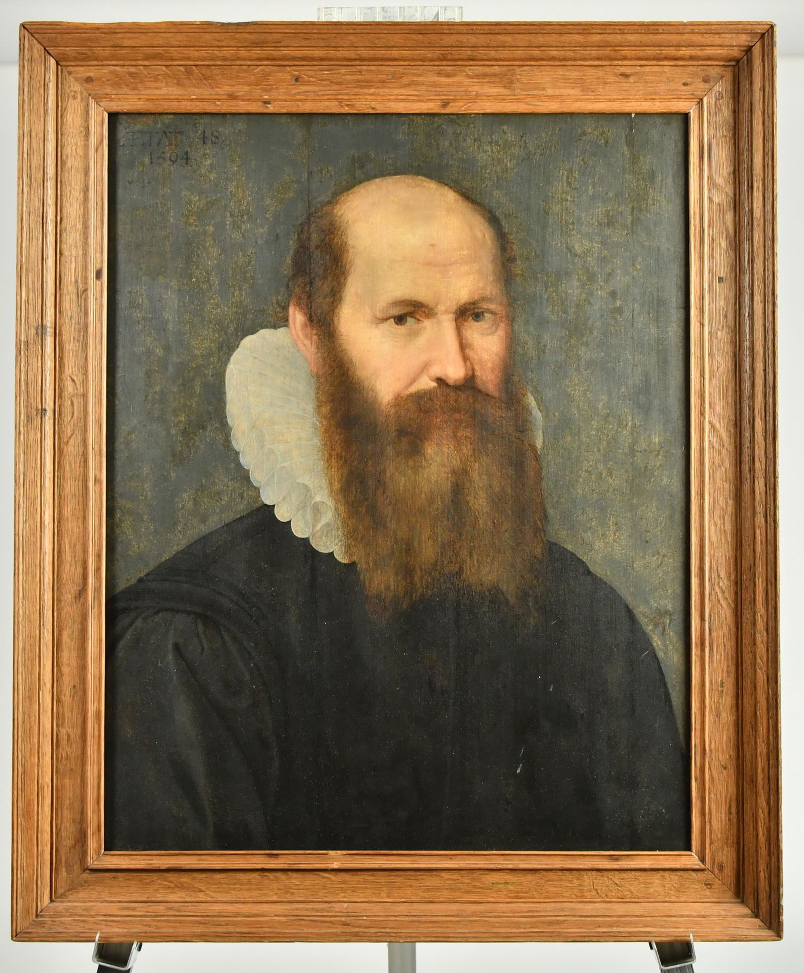 OIL ON BOARD, PORTRAIT OF BEARDED MAN, DATED 1594. (1 of 5)
