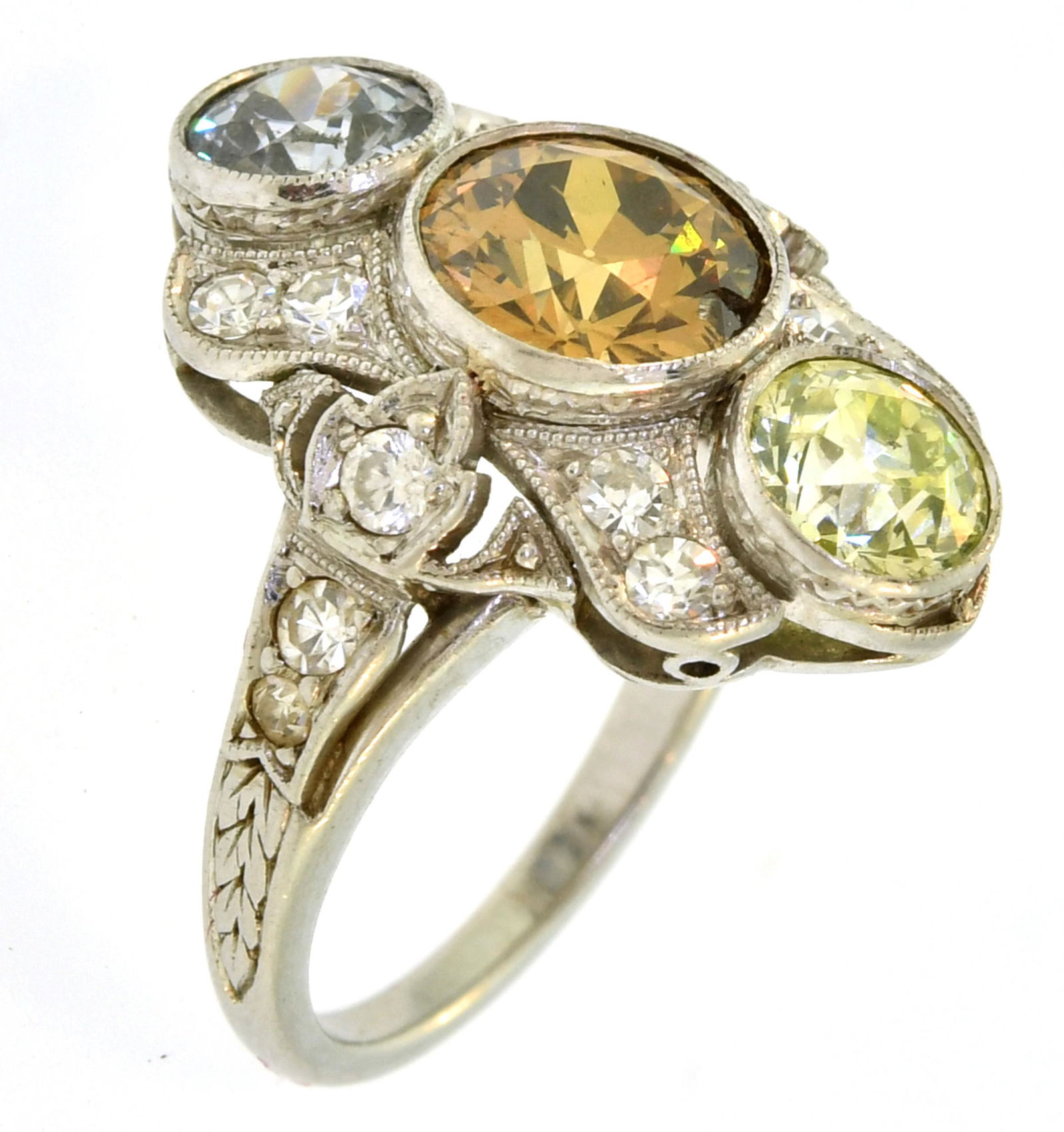 ANTIQUE PLATINUM MULTI-COLORED DIAMOND RING (1 of 6)