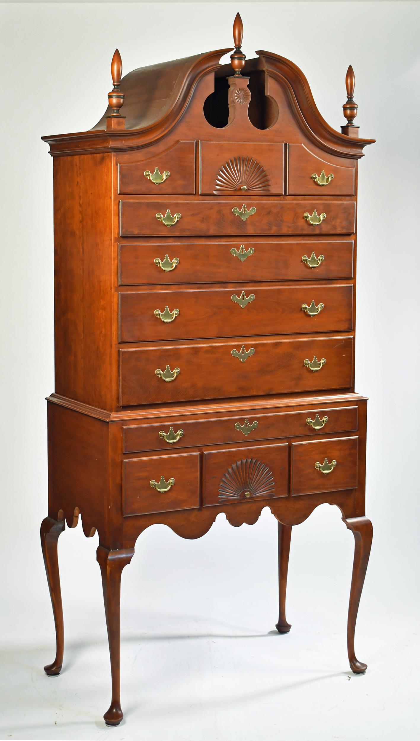 ELDRED WHEELER CHERRY BONNET TOP HIGHBOY. (1 of 9)