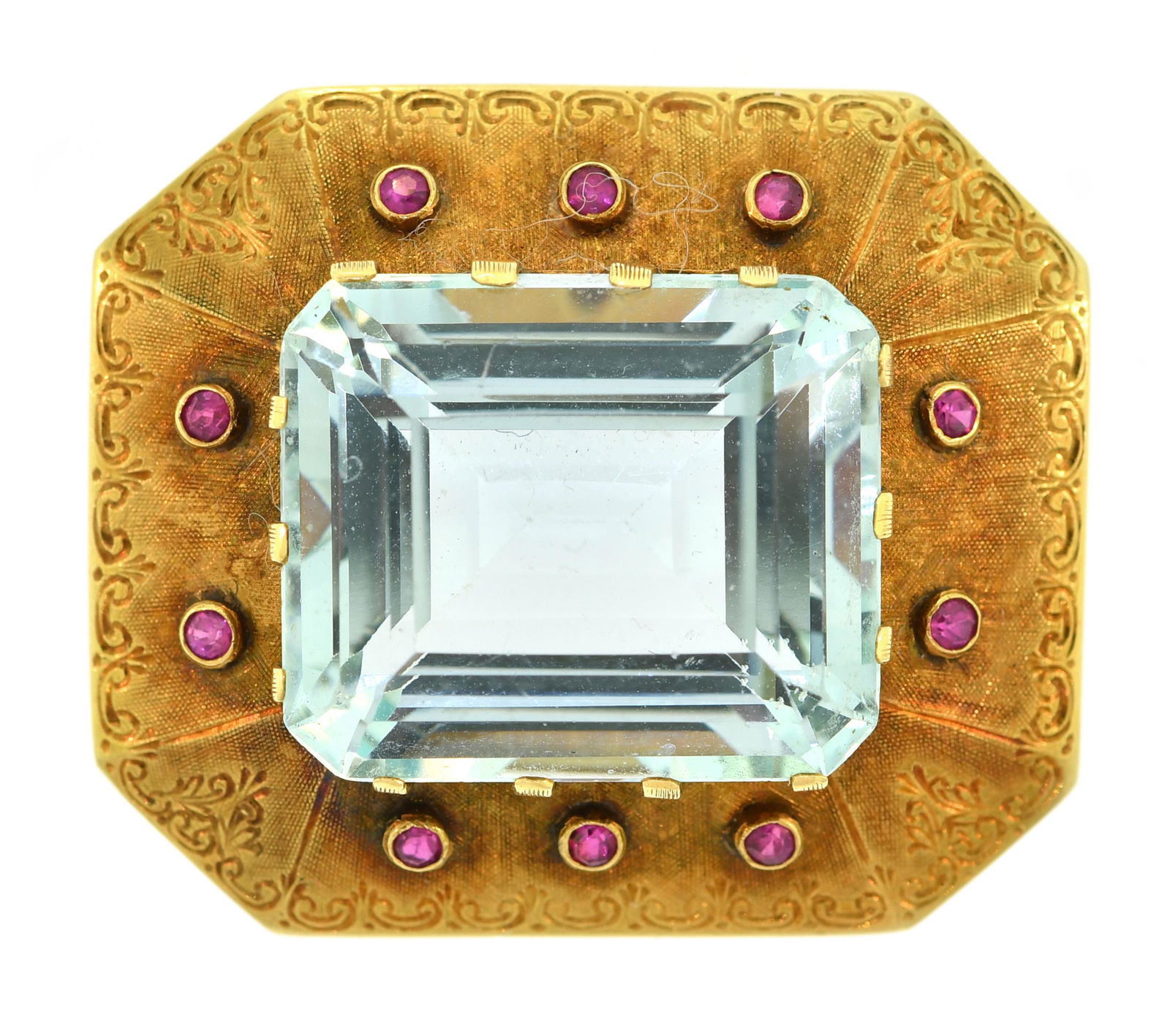 ANTIQUE GOLD AQUAMARINE & RUBY PIN. (1 of 4)