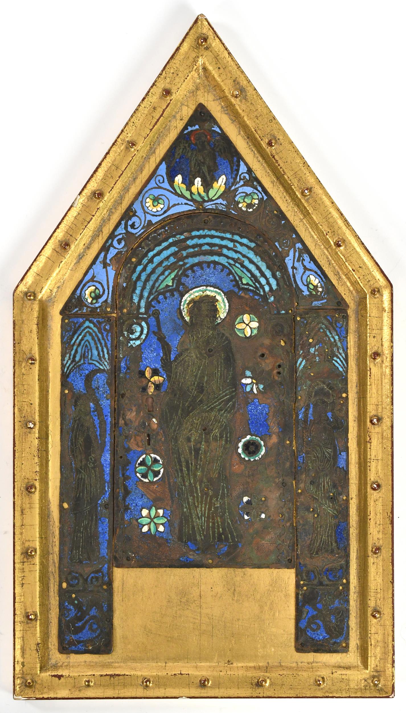 EARLY ENAMELED RELIQUARY DOOR FRAGMENT. (1 of 4)