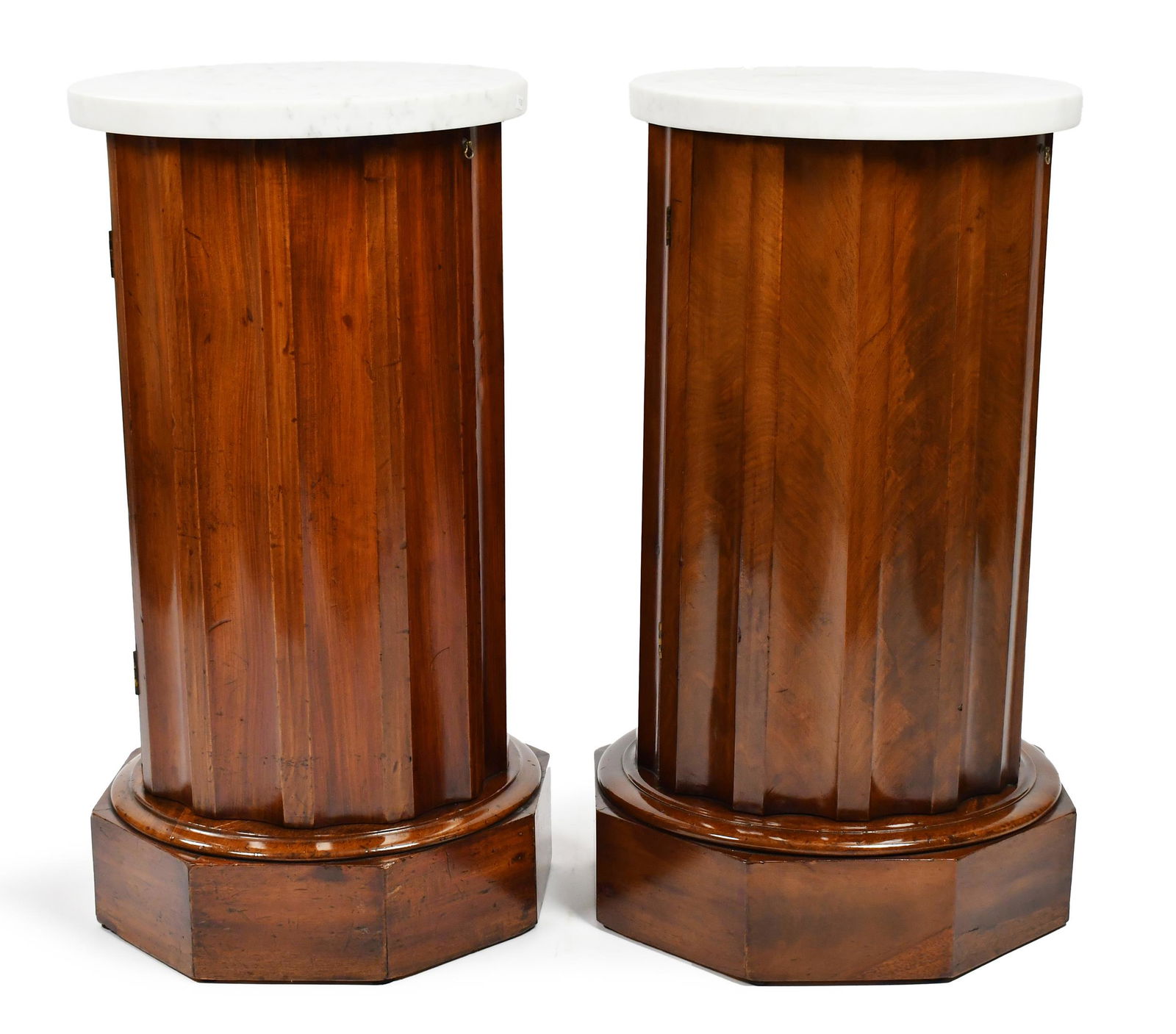 PR OF 19TH C MAHOGANY COLUMNAR MARBLE TOP CABINETS. (1 of 4)