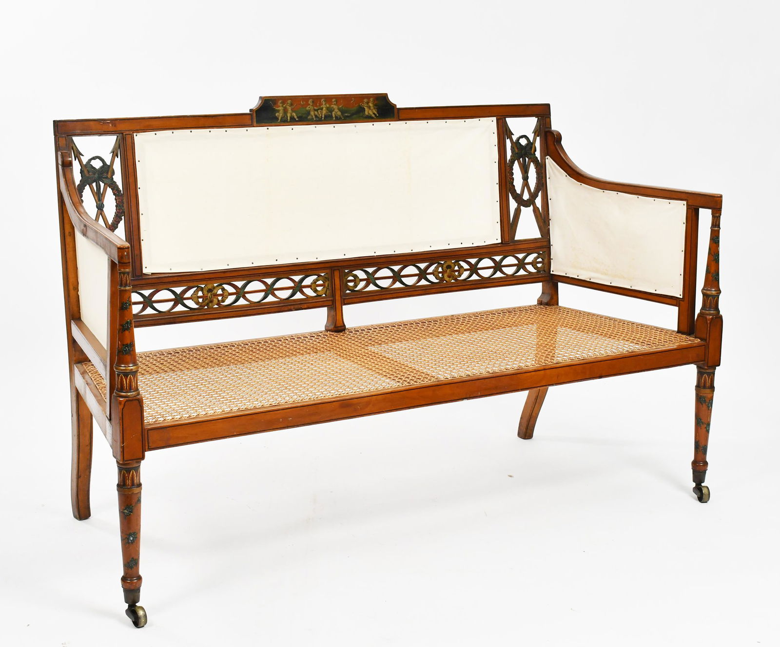 ANTIQUE ADAMS STYLE FRUITWOOD SETTEE. (1 of 12)