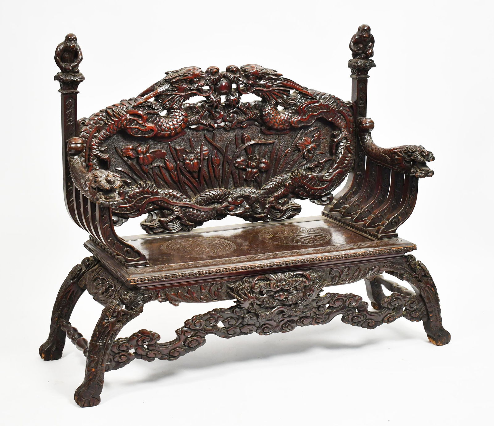 CARVED WOODEN CHINESE BENCH. (1 of 12)