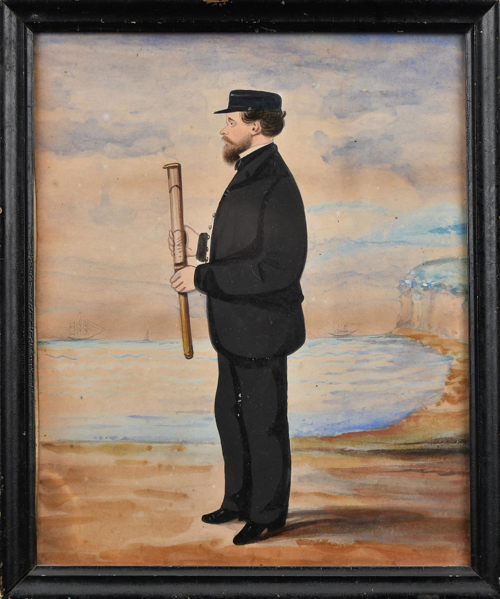 19TH C. FULL LENGTH PAINTING OF SHIP CAPTAIN. (1 of 3)