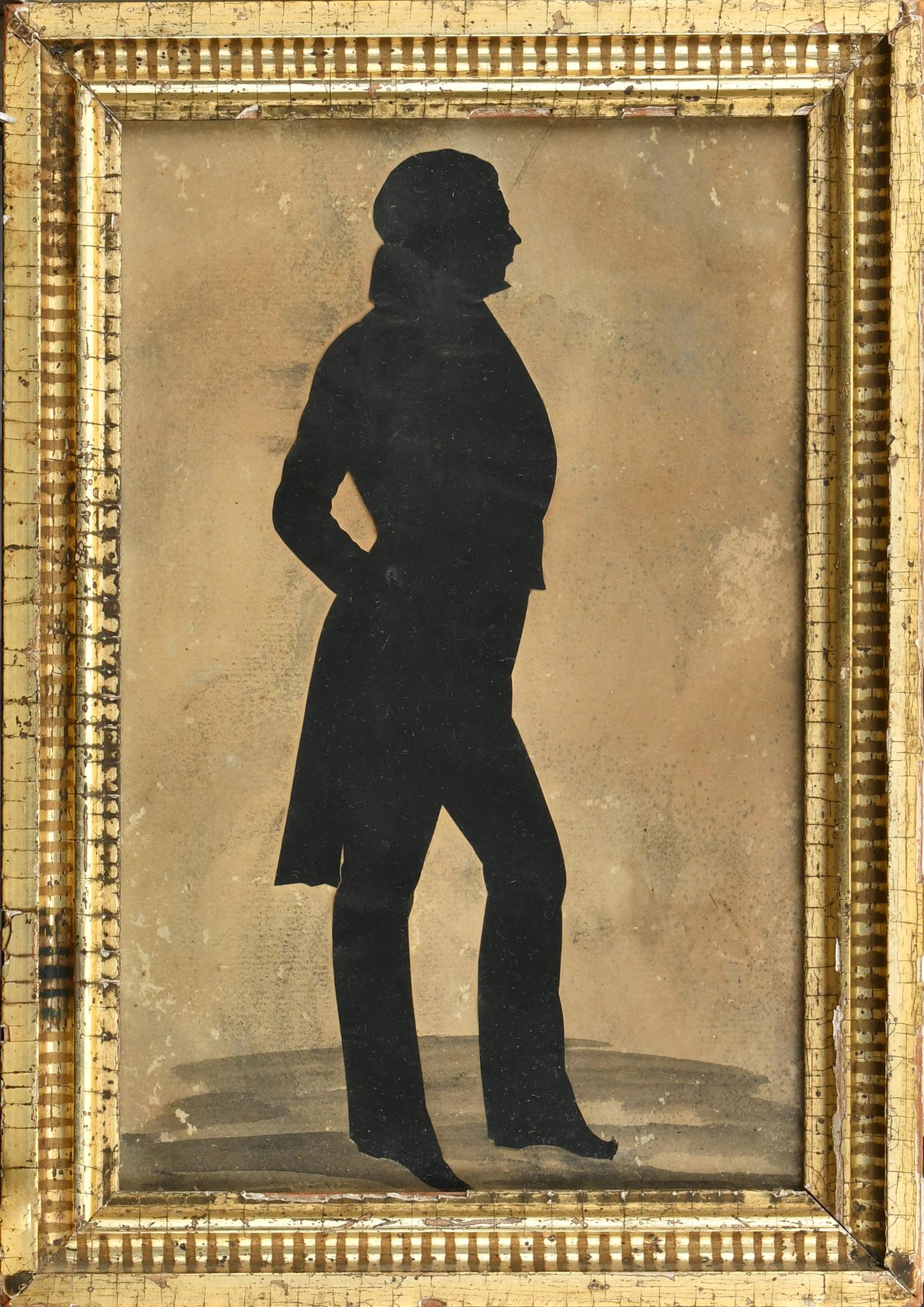 19TH C. FULL LENGTH SILHOUETTE OF A GENTLEMAN. (1 of 3)