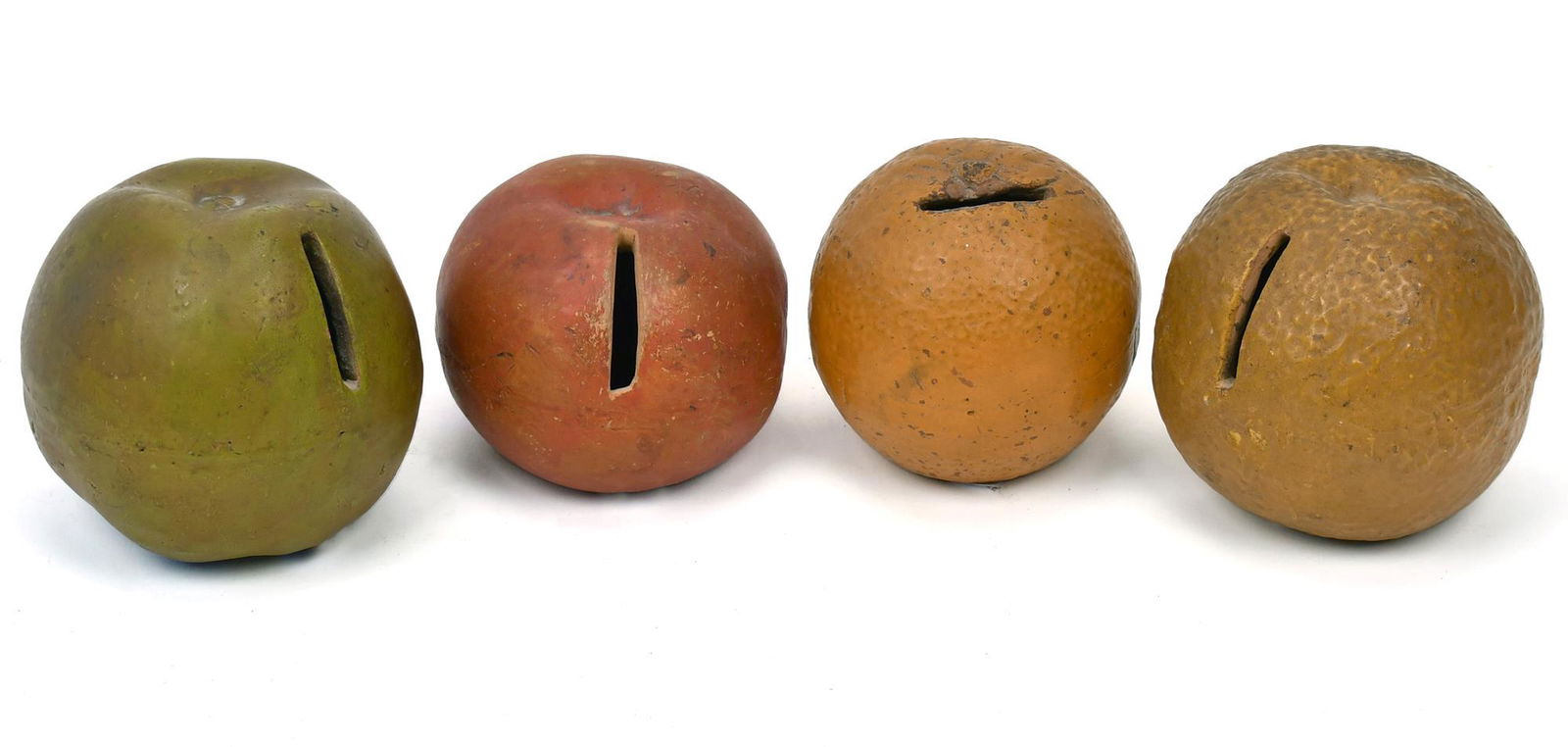 FOUR 19TH C. REDWARE FRUIT BANKS. (1 of 10)