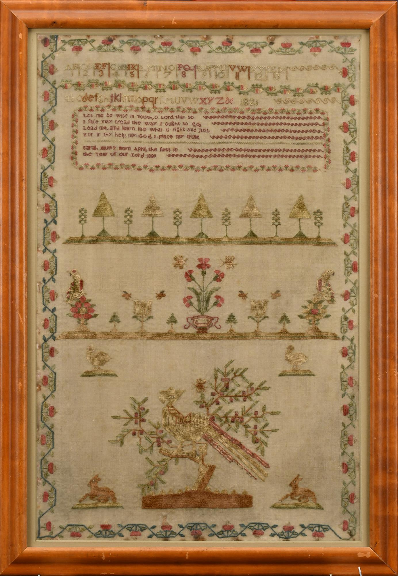 1809 NEEDLEWORK SAMPLER, SARAH MURRAY. (1 of 2)