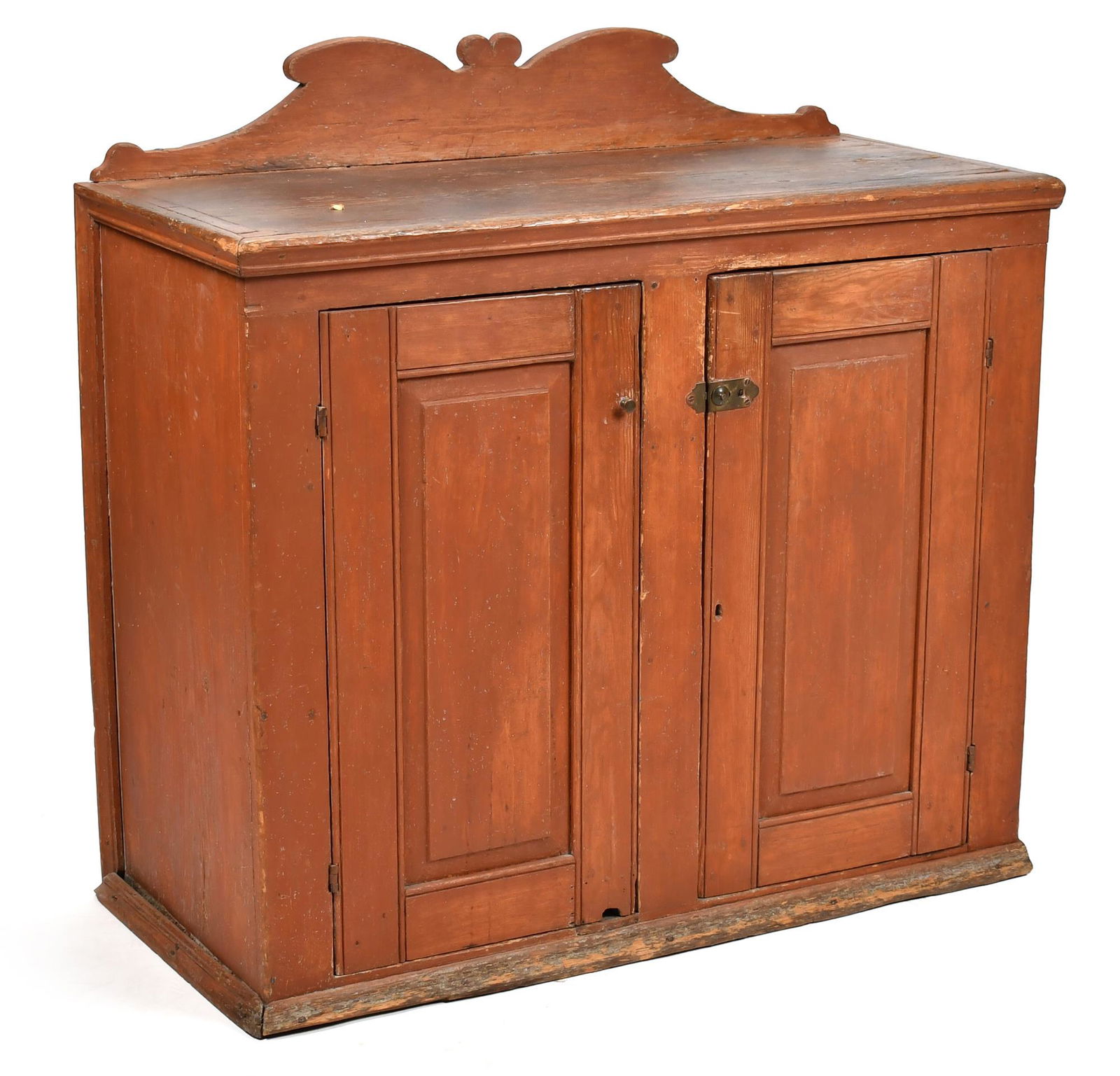 19TH C. RED PAINTED RAISED PANEL CUPBOARD. (1 of 7)