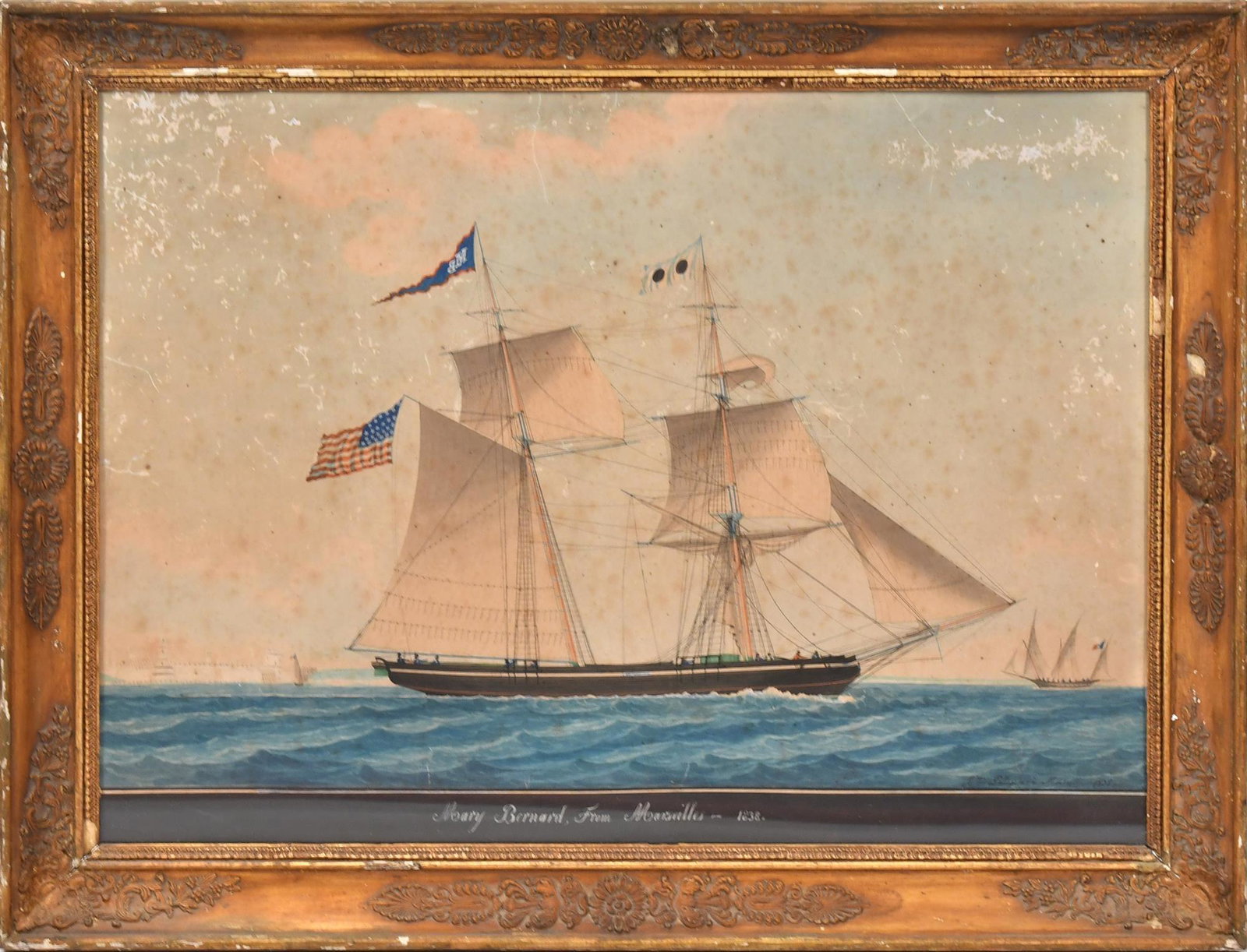 19TH C. NAUTICAL WATERCOLOR, THE MARY BERNARD 1838. (1 of 9)