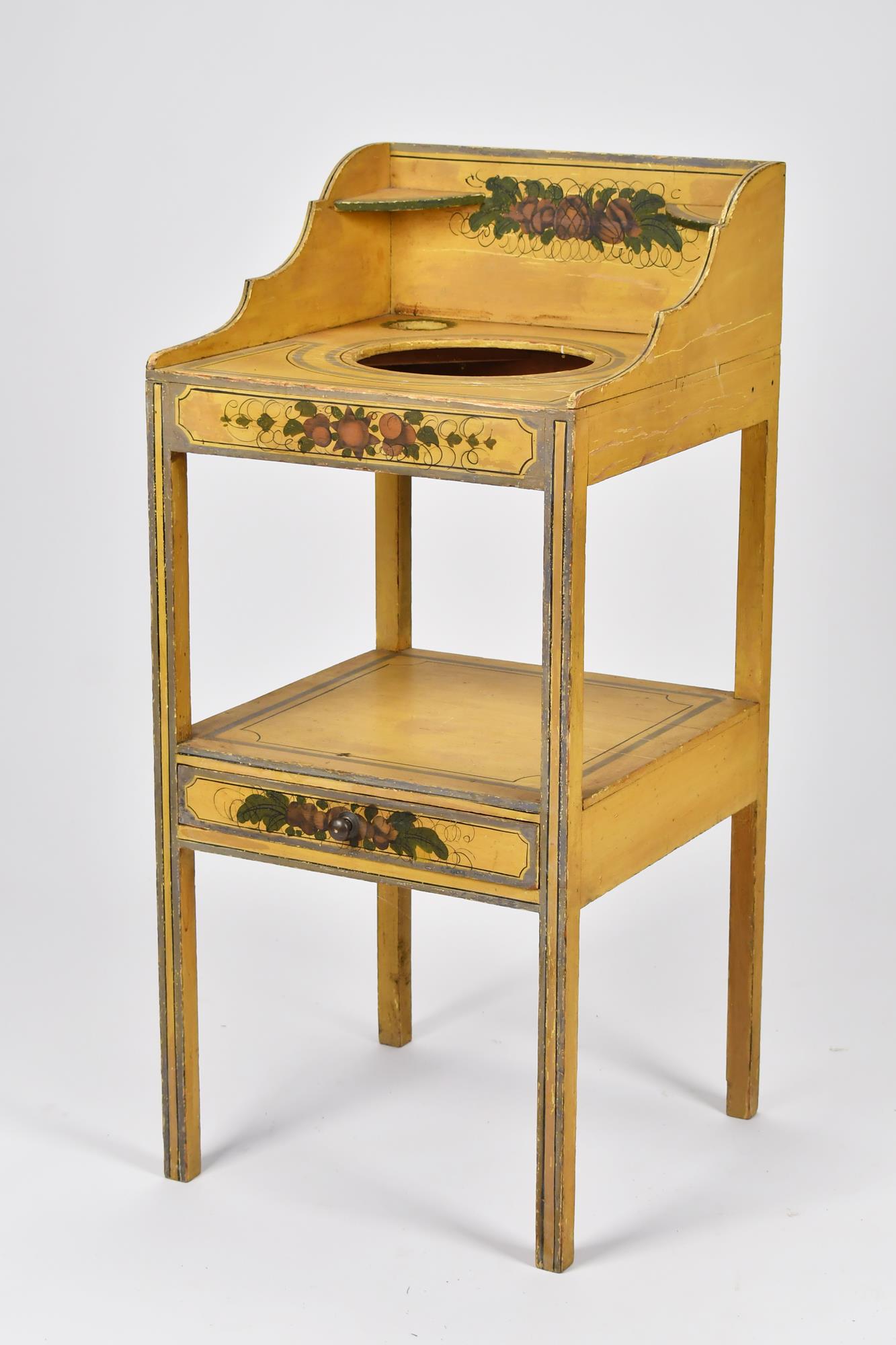 19TH C. HEPPLEWHITE POLYCHROME DECORATED WASHSTAND. (1 of 10)