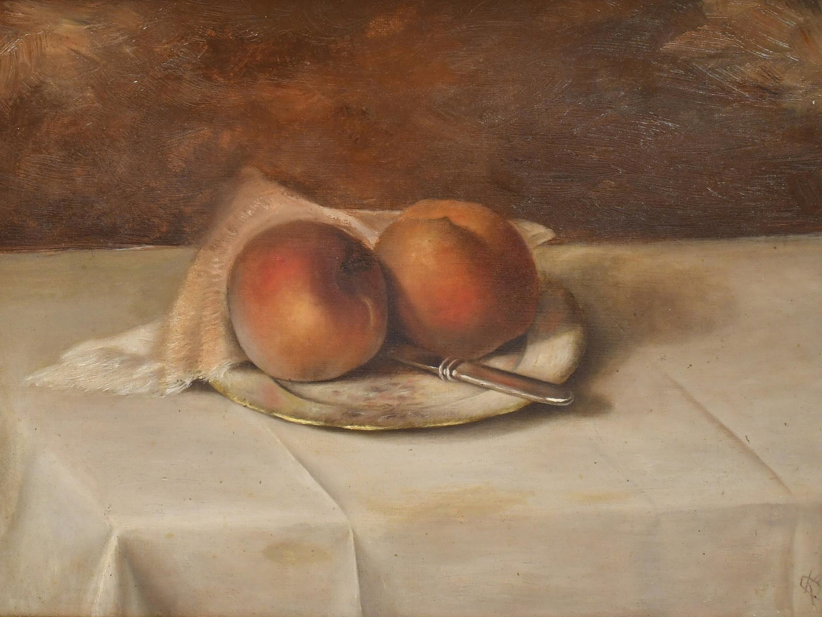 19TH C. OIL ON CANVAS, STILL LIFE OF APPLES. (1 of 4)