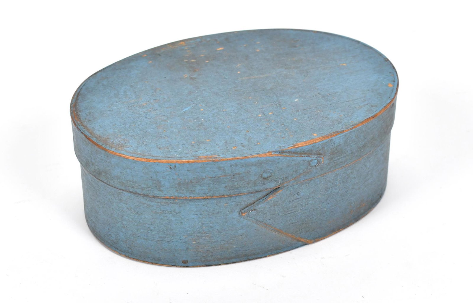 SMALL BLUE PAINTED FINGER BOX. (1 of 9)