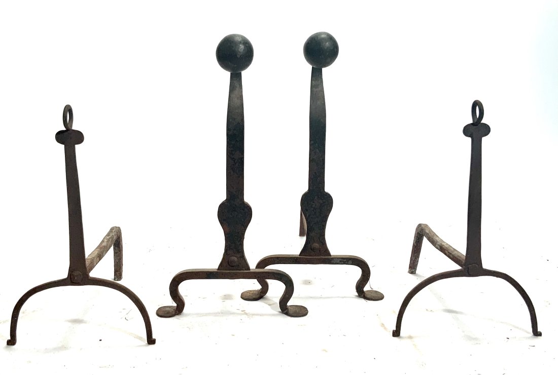 ANTIQUE WROUGHT IRON ANDIRONS. (1 of 6)