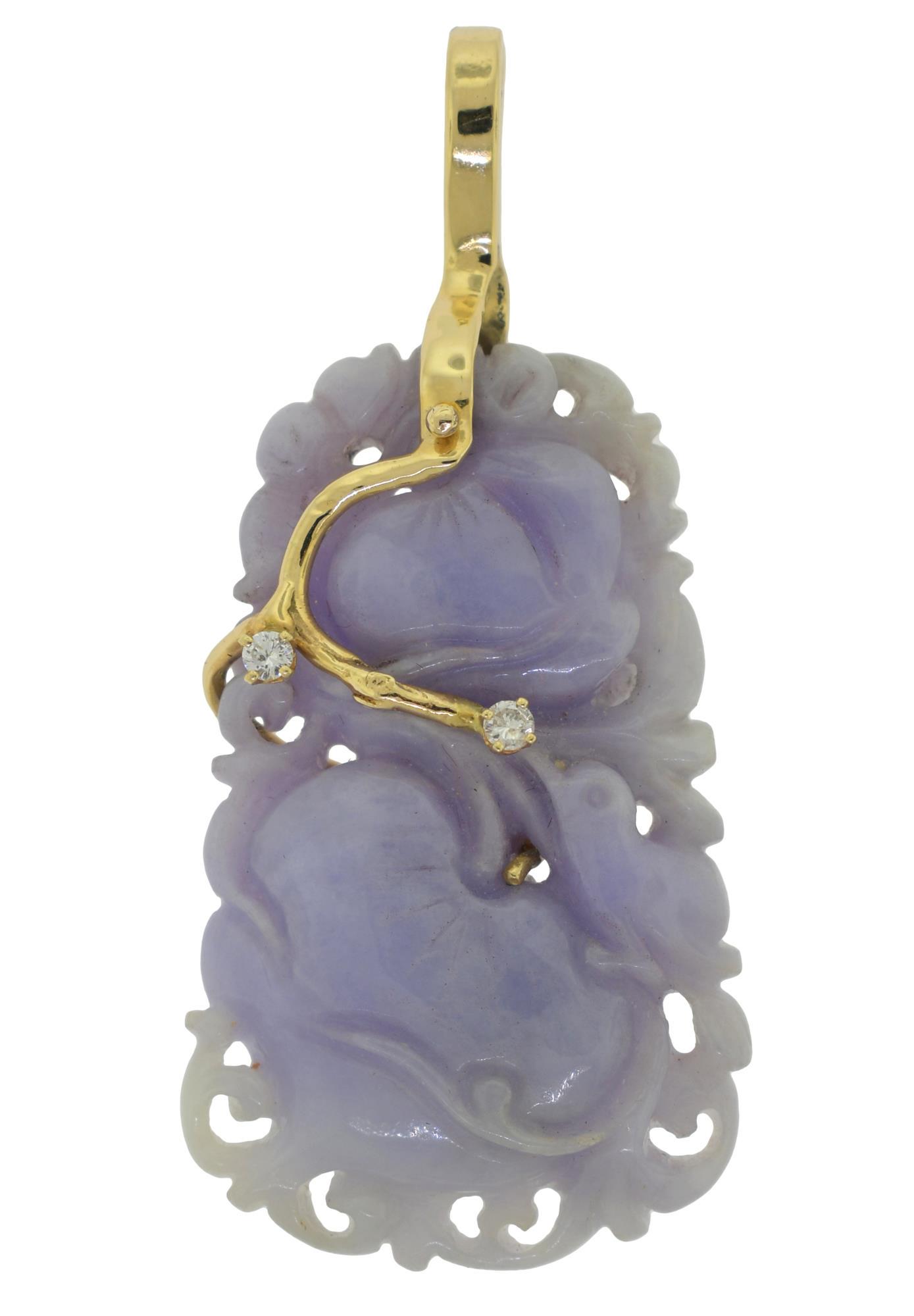 CHINESE CARVED JADE & DIAMOND PENDANT. (1 of 4)