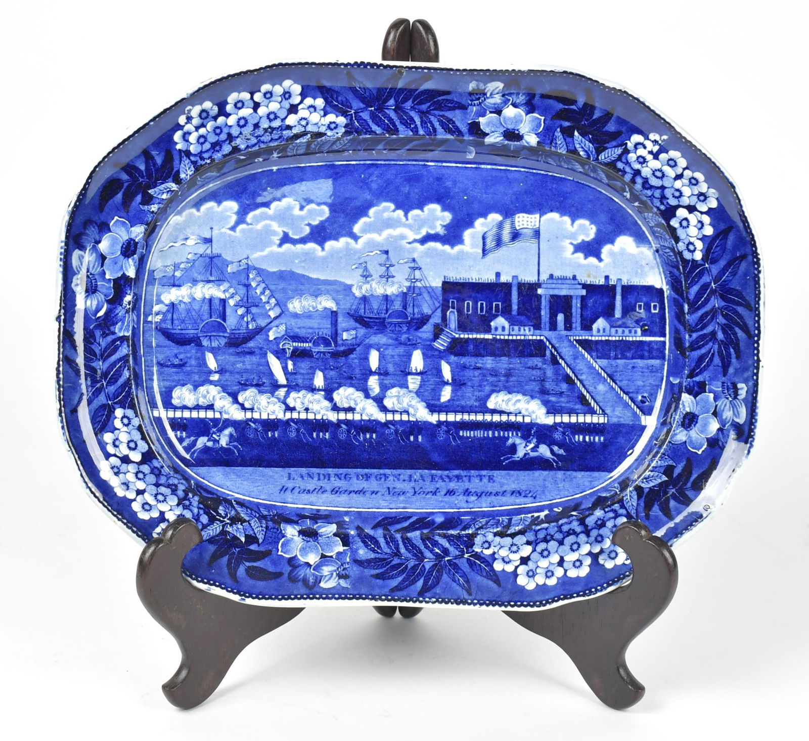 19TH C. HISTORICAL BLUE PLATTER, LAFAYETTES LANDING. (1 of 7)