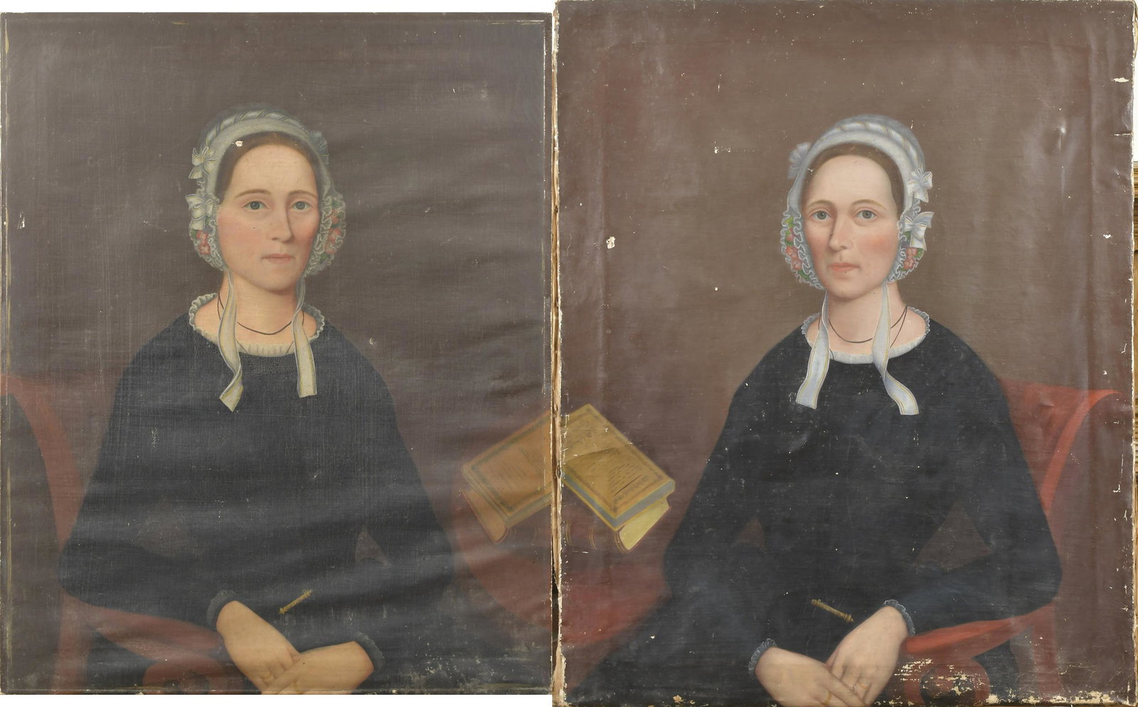 PAIR OF 19TH C. NH PORTRAITS, TWINS. (1 of 11)