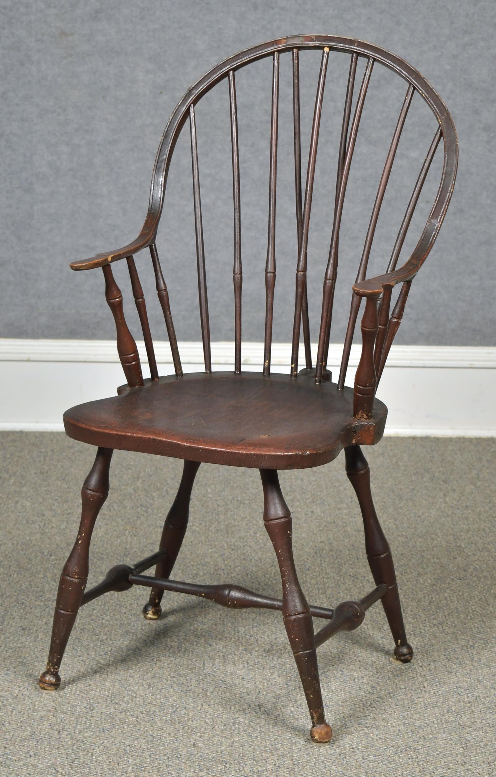 EARLY 19TH C. CONTINUOUS ARM PAINTED WINDSOR CHAIR (1 of 10)