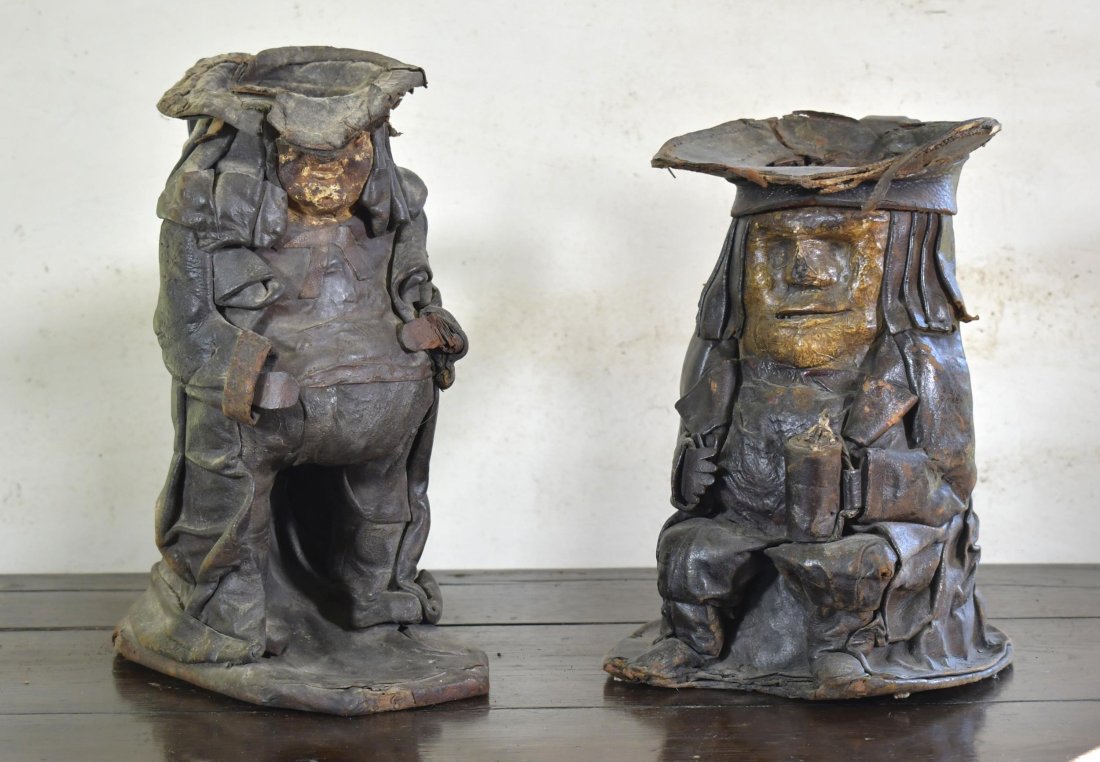 TWO 18TH C. LEATHER TOBY JUGS (1 of 5)